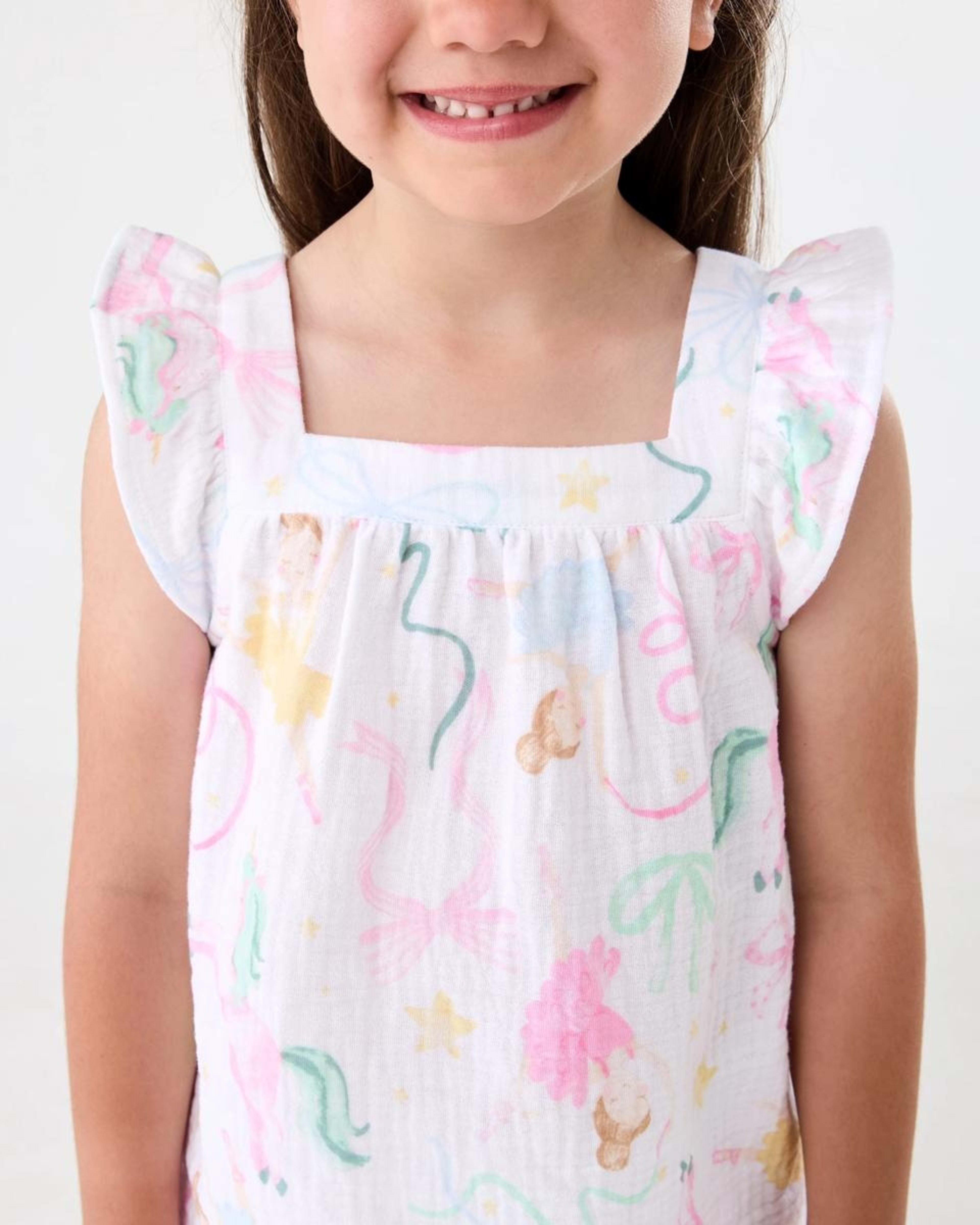 4 Short Sleeve Woven Frill Pyjama Set Wht Balb, 4 of 5