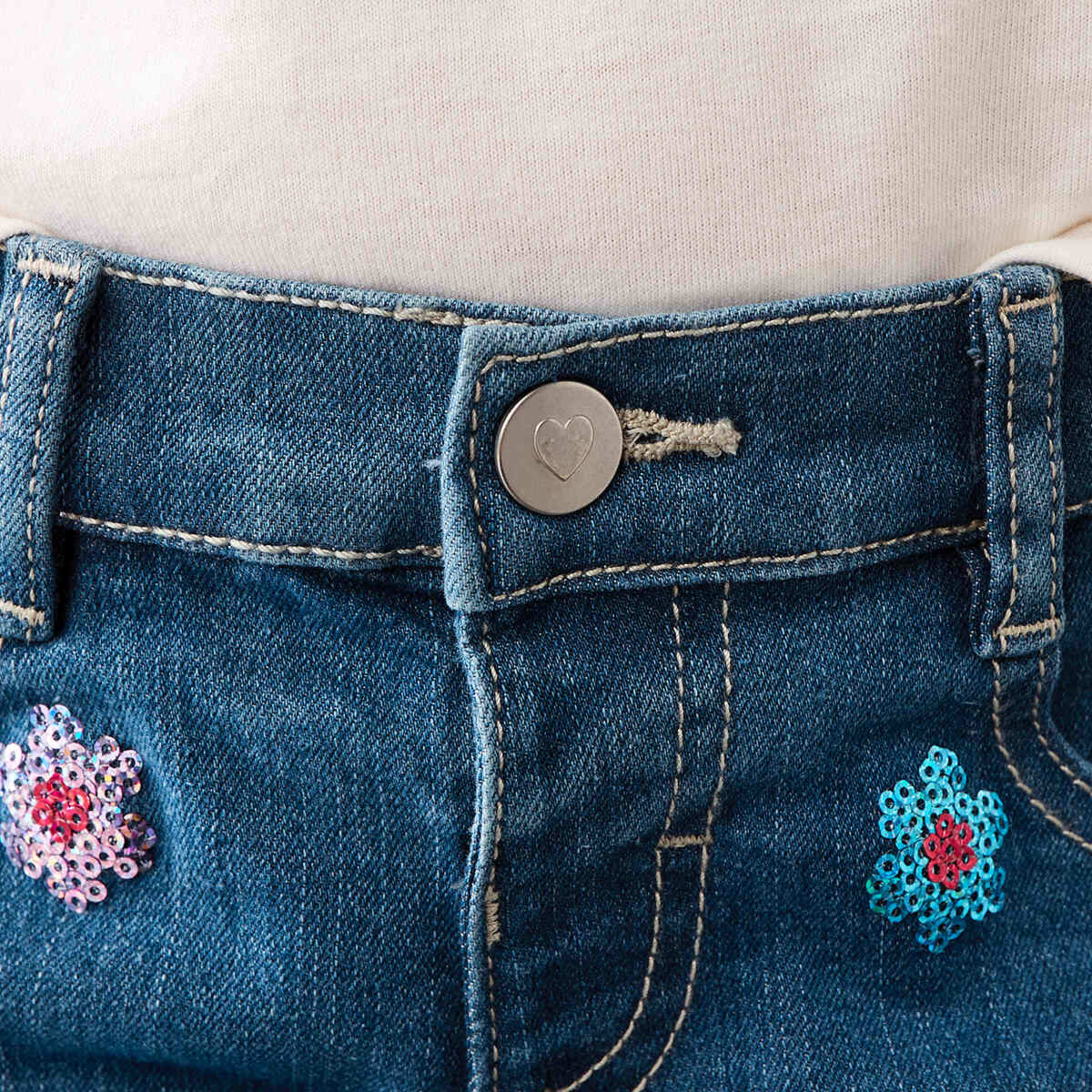 3 Sequin Denim Shorts Blu Flower, 3 of 8