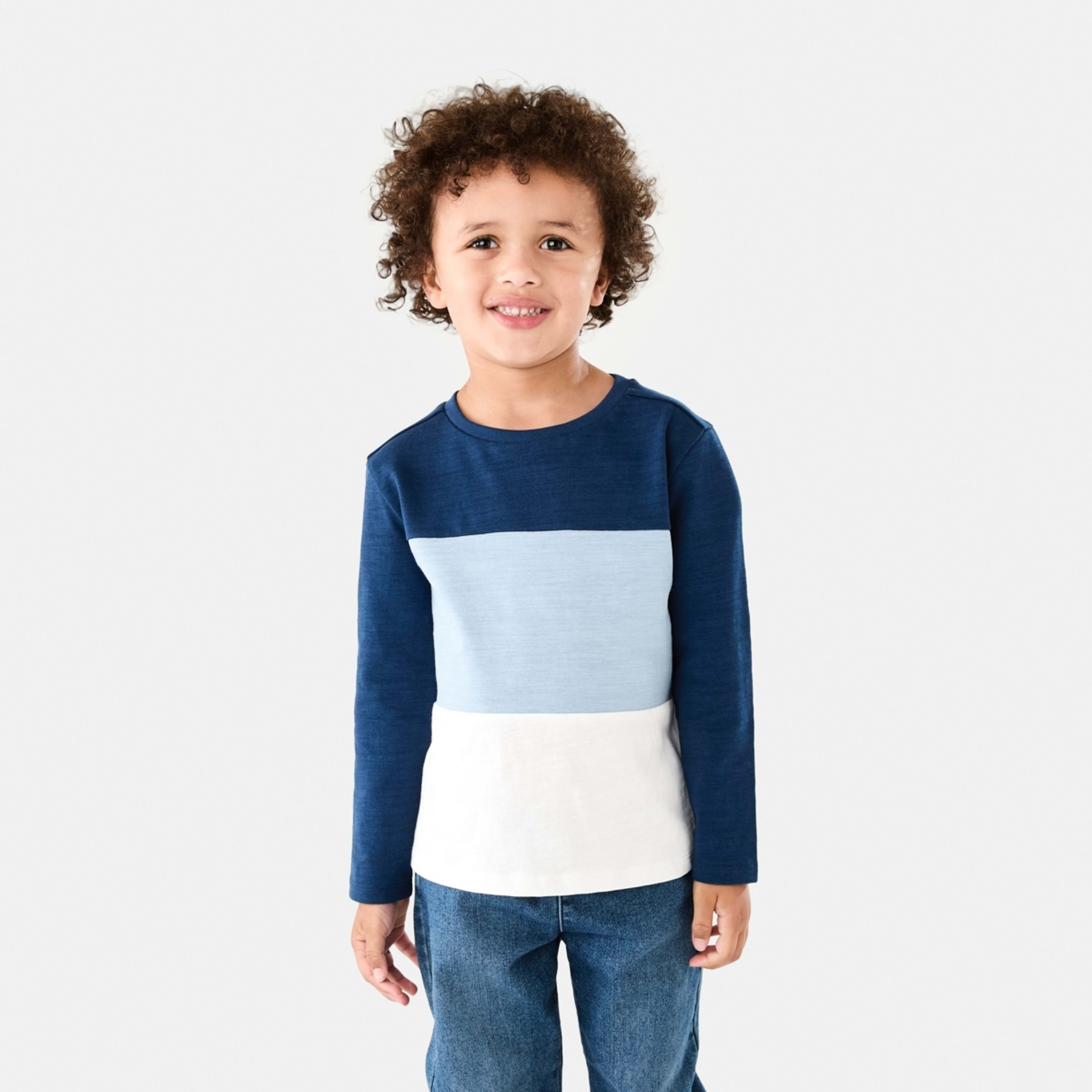 1 Long Sleeve Panel T-shirt Estate Blue, 1 of 8