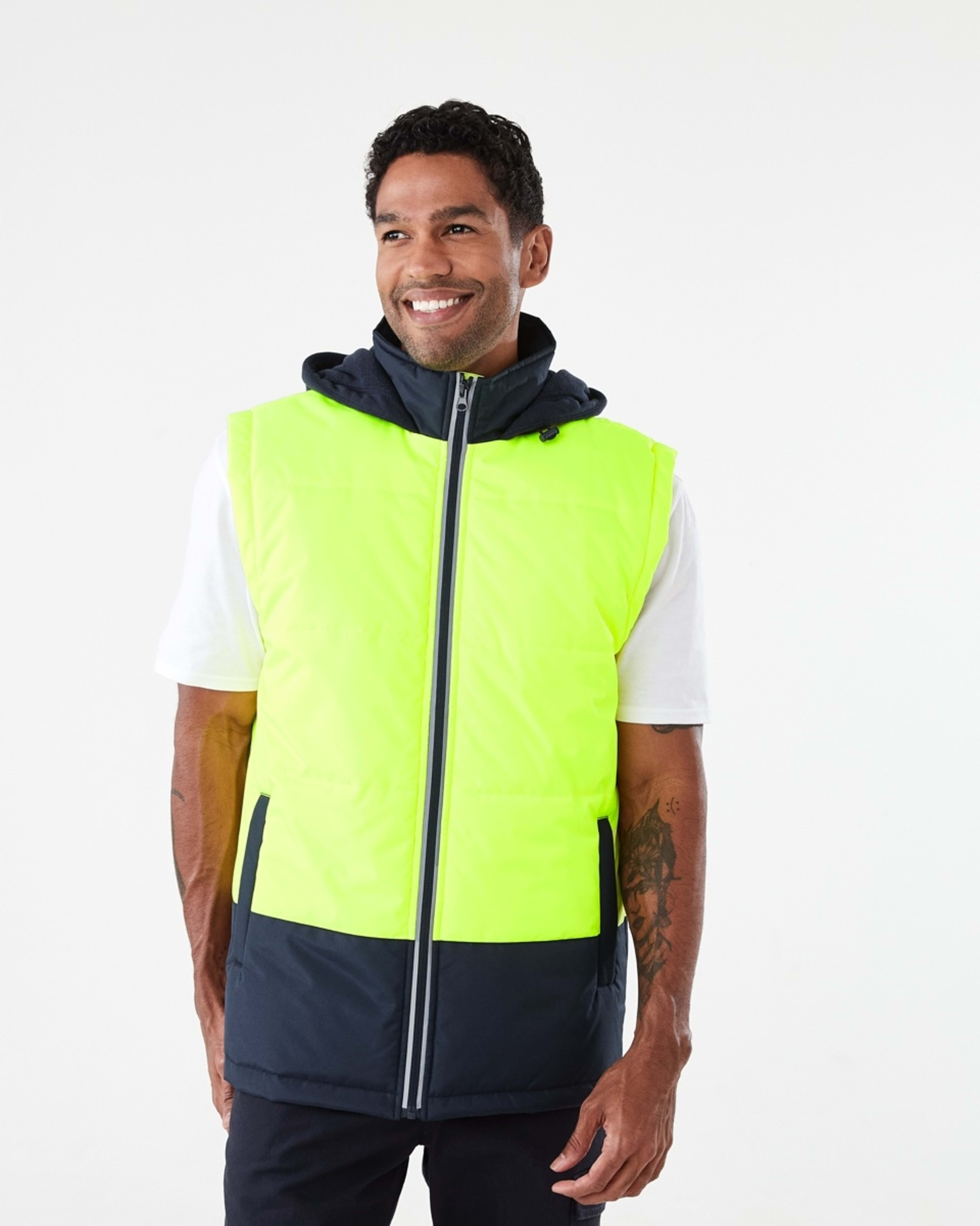 2 Hi-Visibility Hooded Puffer Vest Yellow, 2 of 7