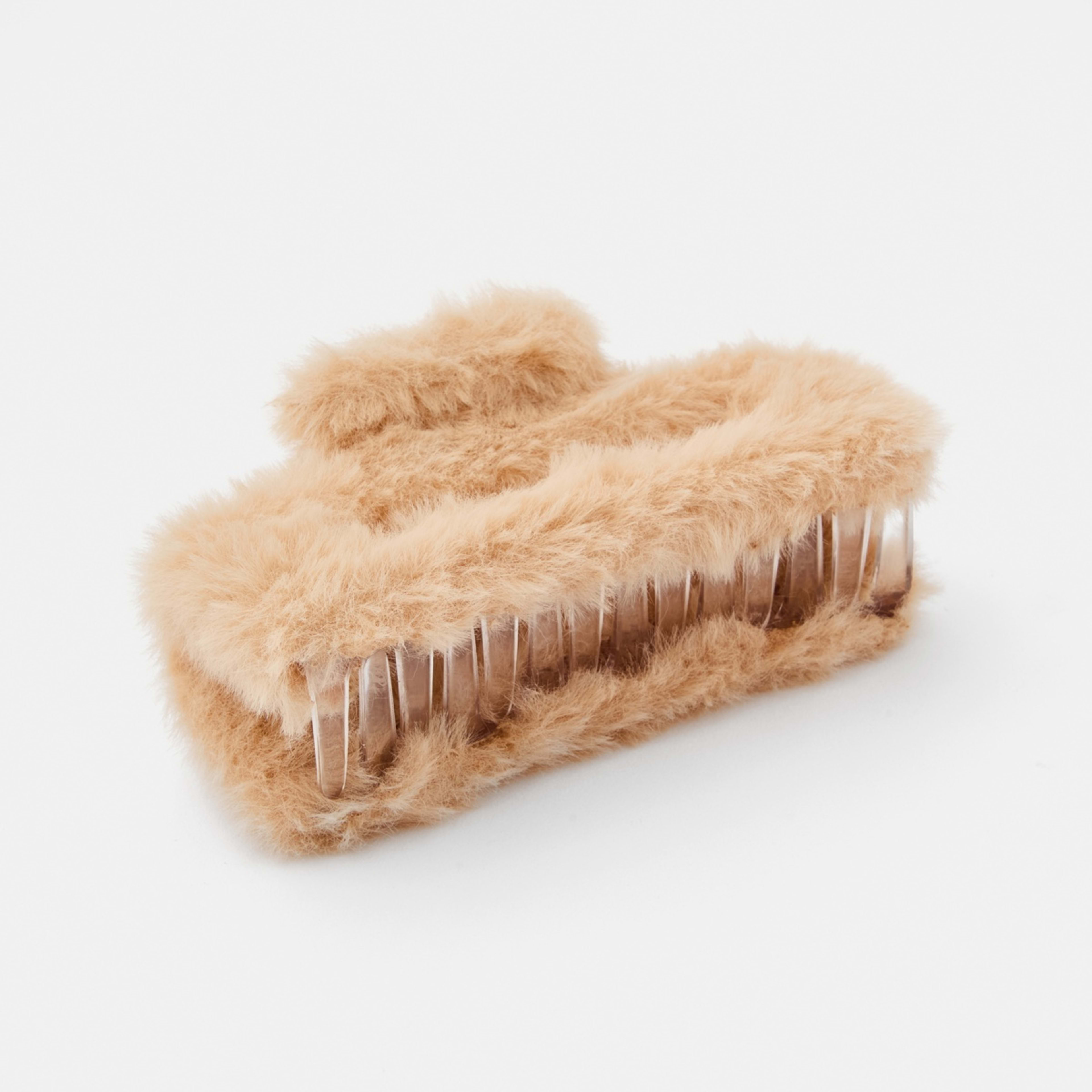 2 Beige Rectangle Fluffy Claw Hair Clip, 2 of 4