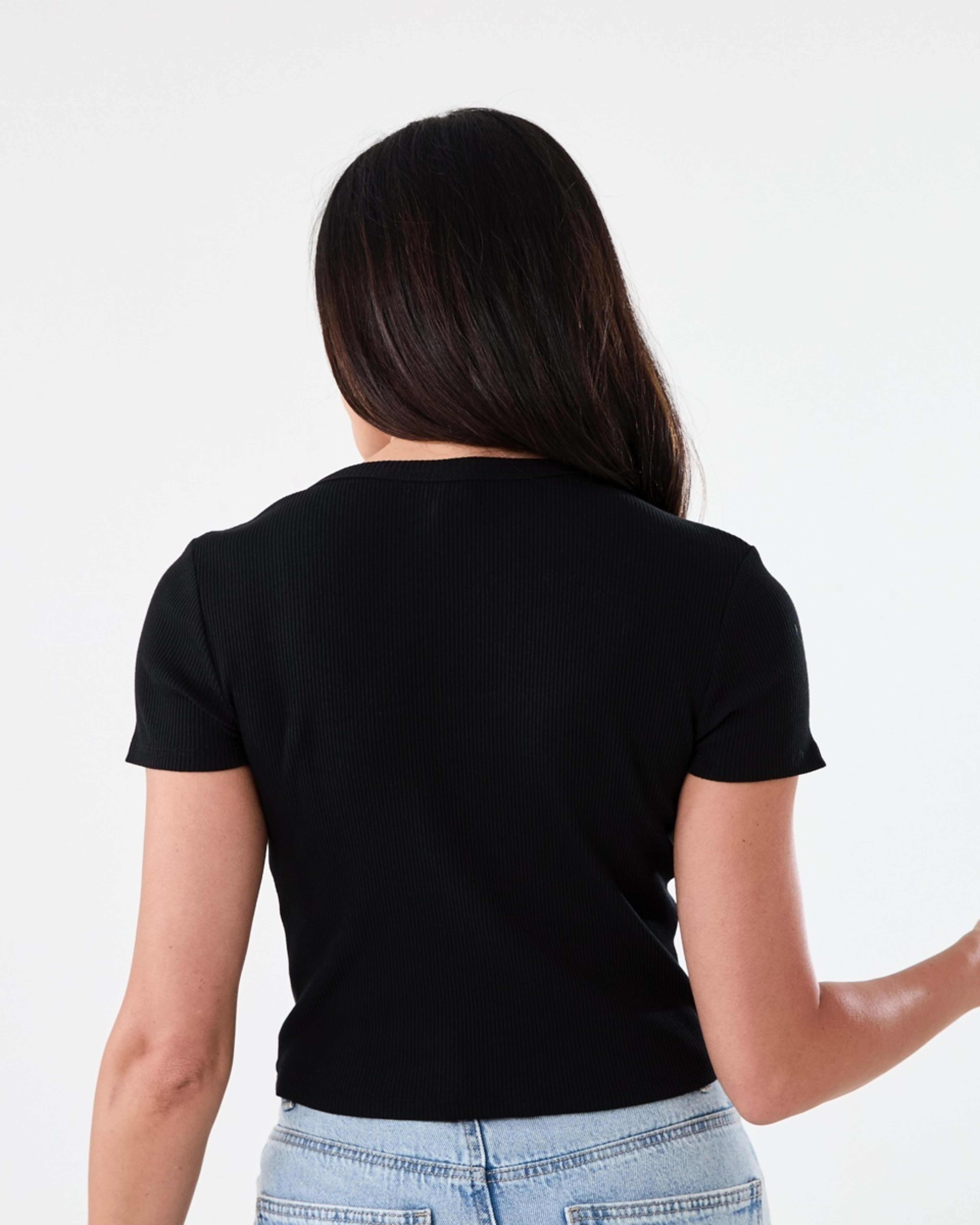 3 Short Sleeve Rib Square Neck T-shirt Black, 3 of 5