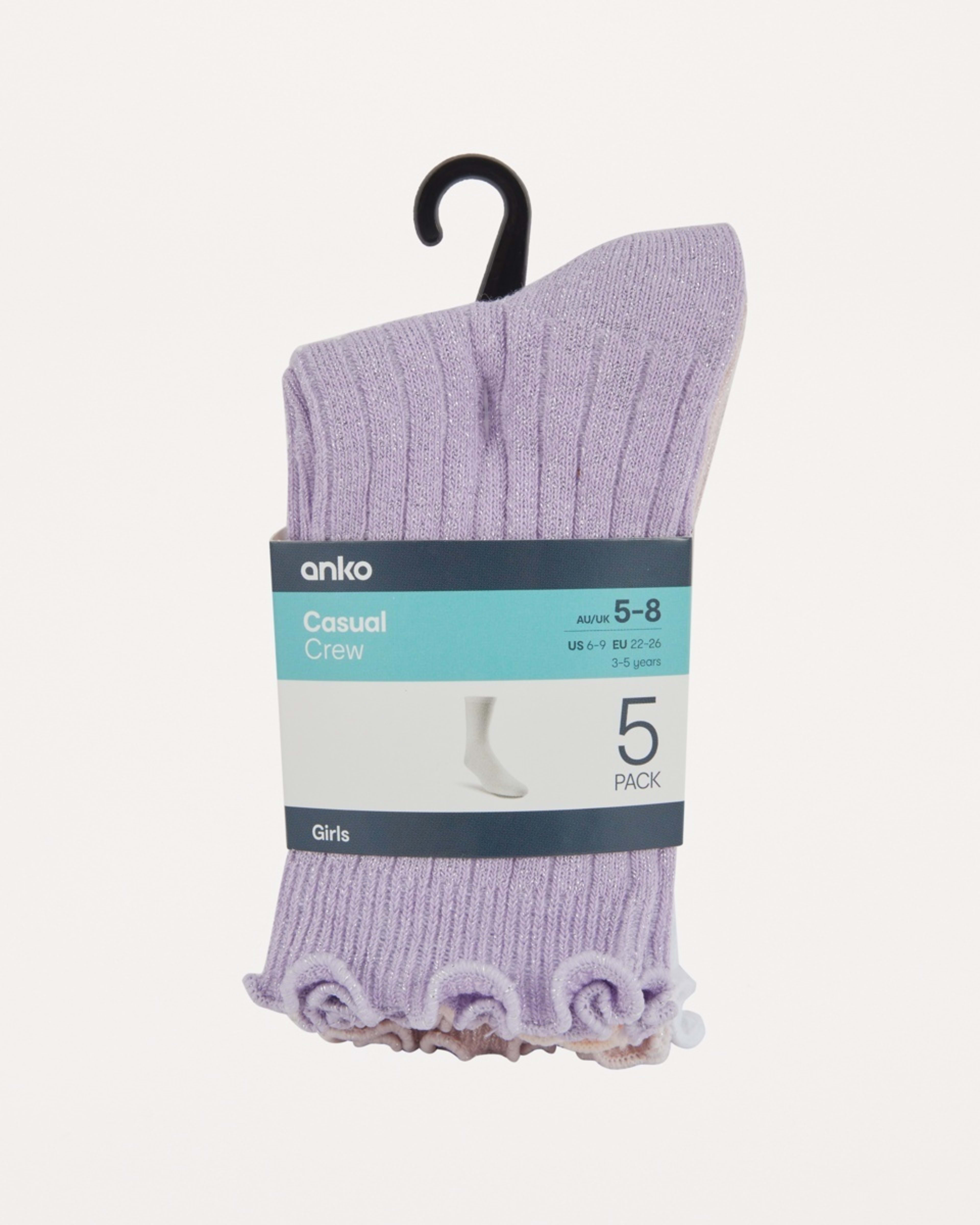3 5 Pack Crew Socks Solid 5 Pack Crew Pastel Lilac, 3 of 3
