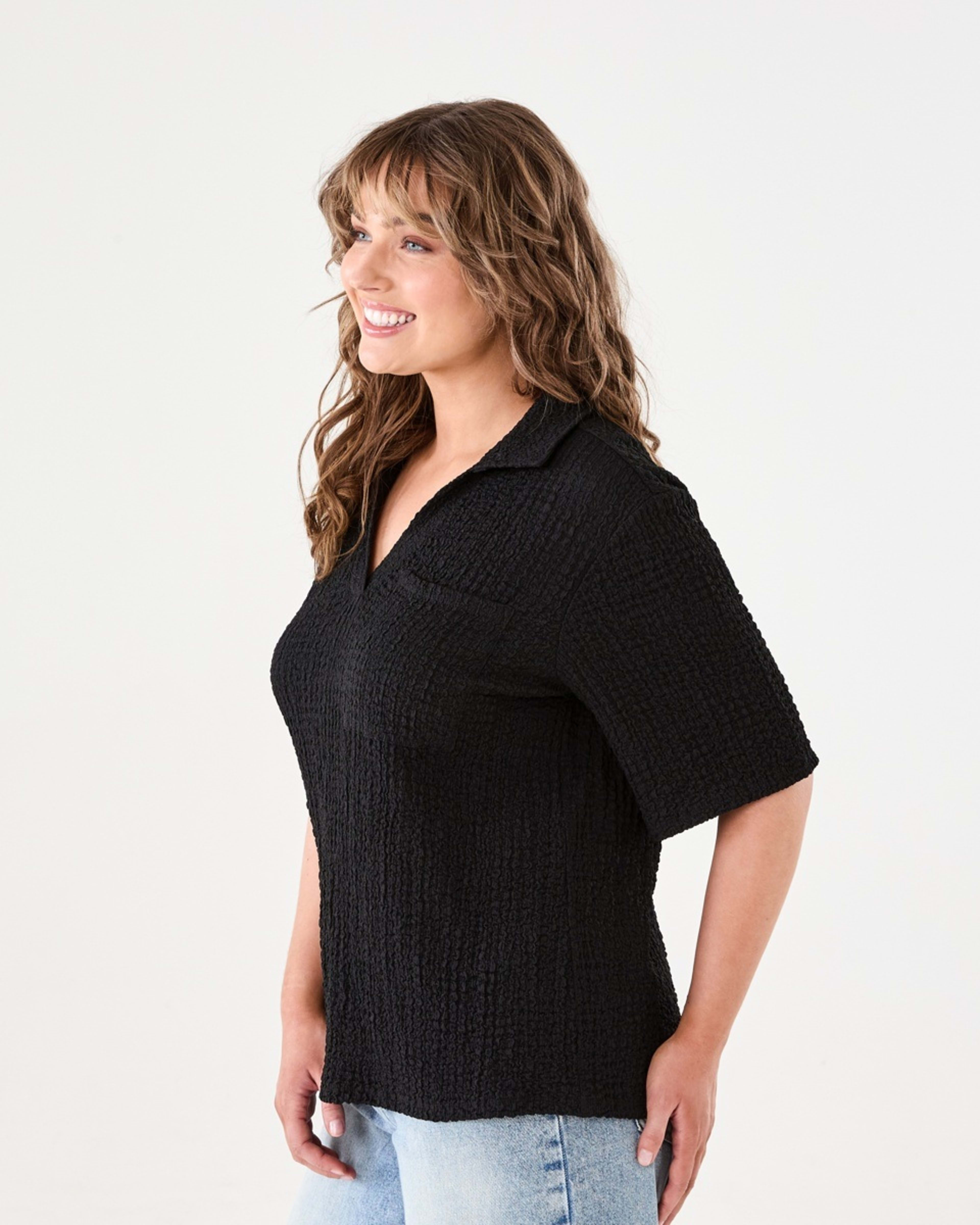 2 Short Sleeve Textured Polo Top BLACK, 2 of 6