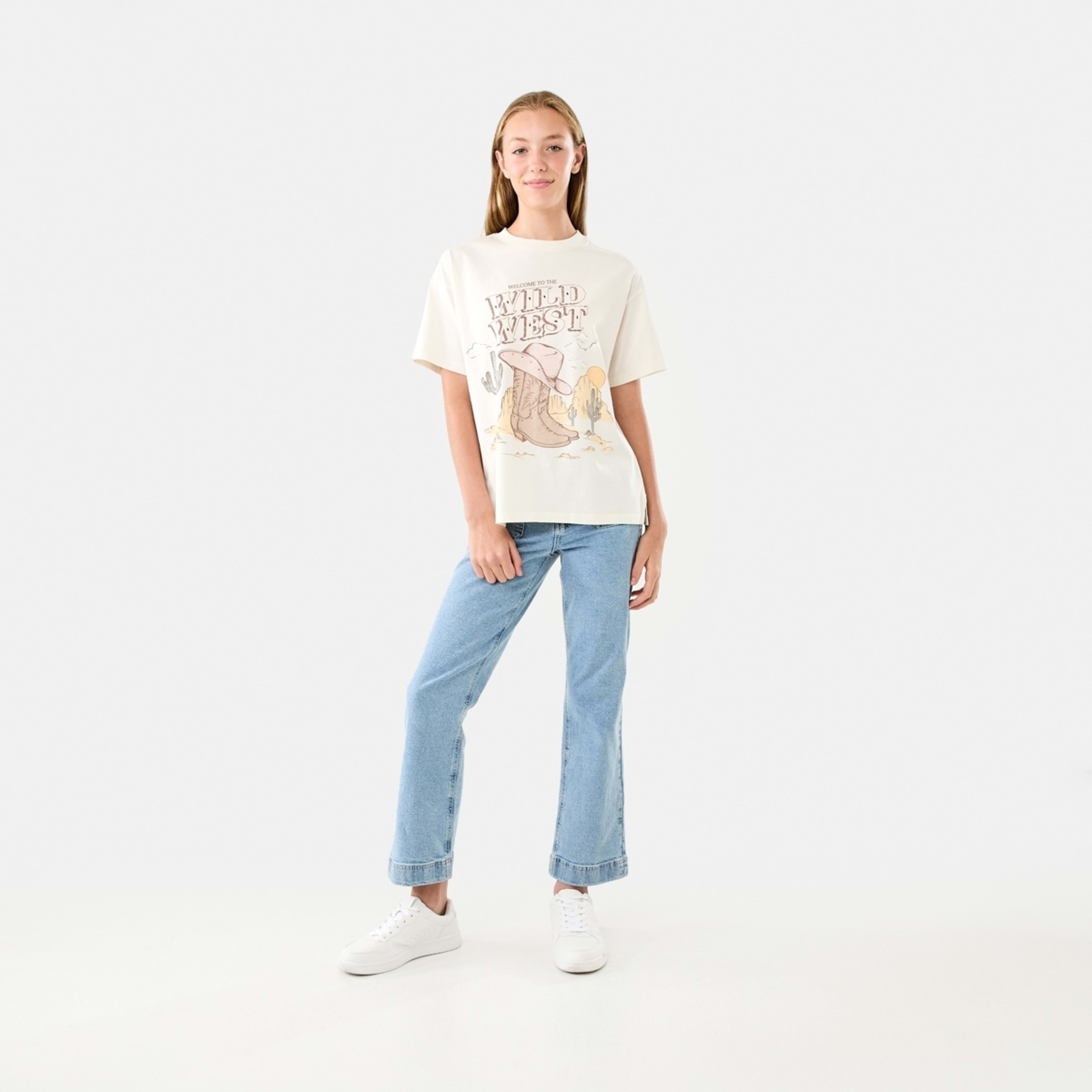 7 Oversized T-shirt Cowgirl Wildwest Cream, 7 of 10