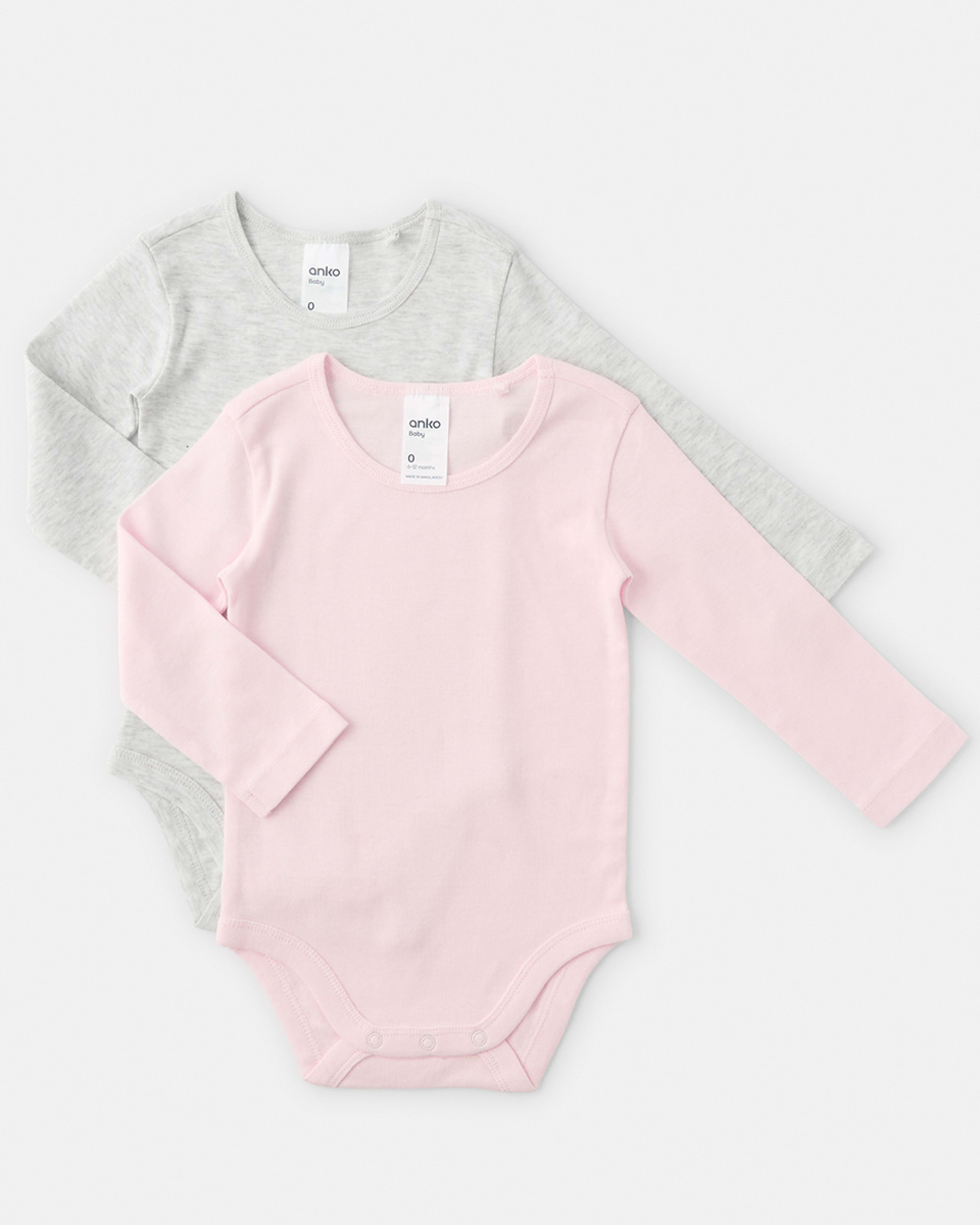 1 2 Pack Long Sleeve Bodysuits PINK AND WHITE MARLE, 1 of 6