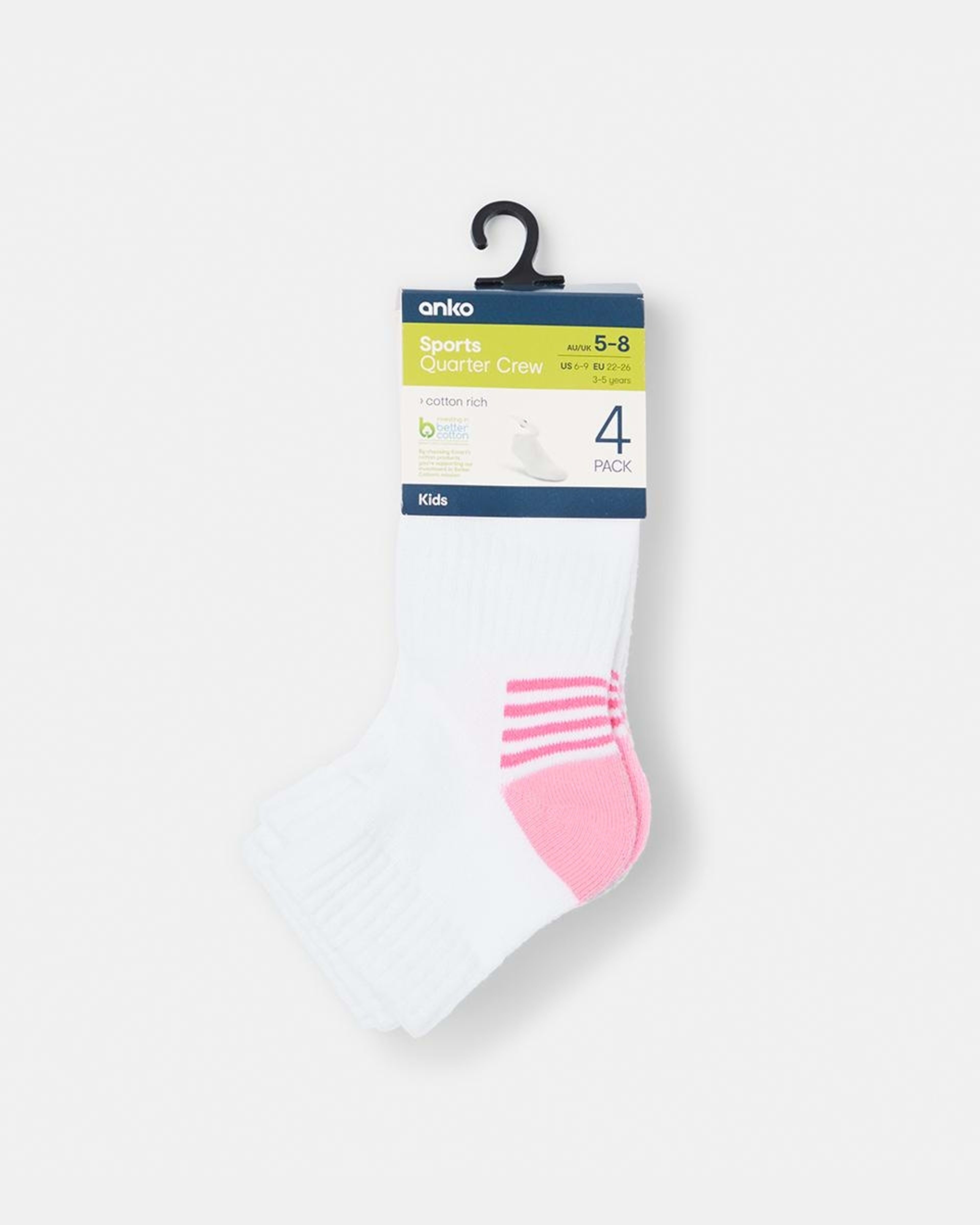 3 4 Pack Active Kids Quarter Crew Socks Pink, 3 of 3