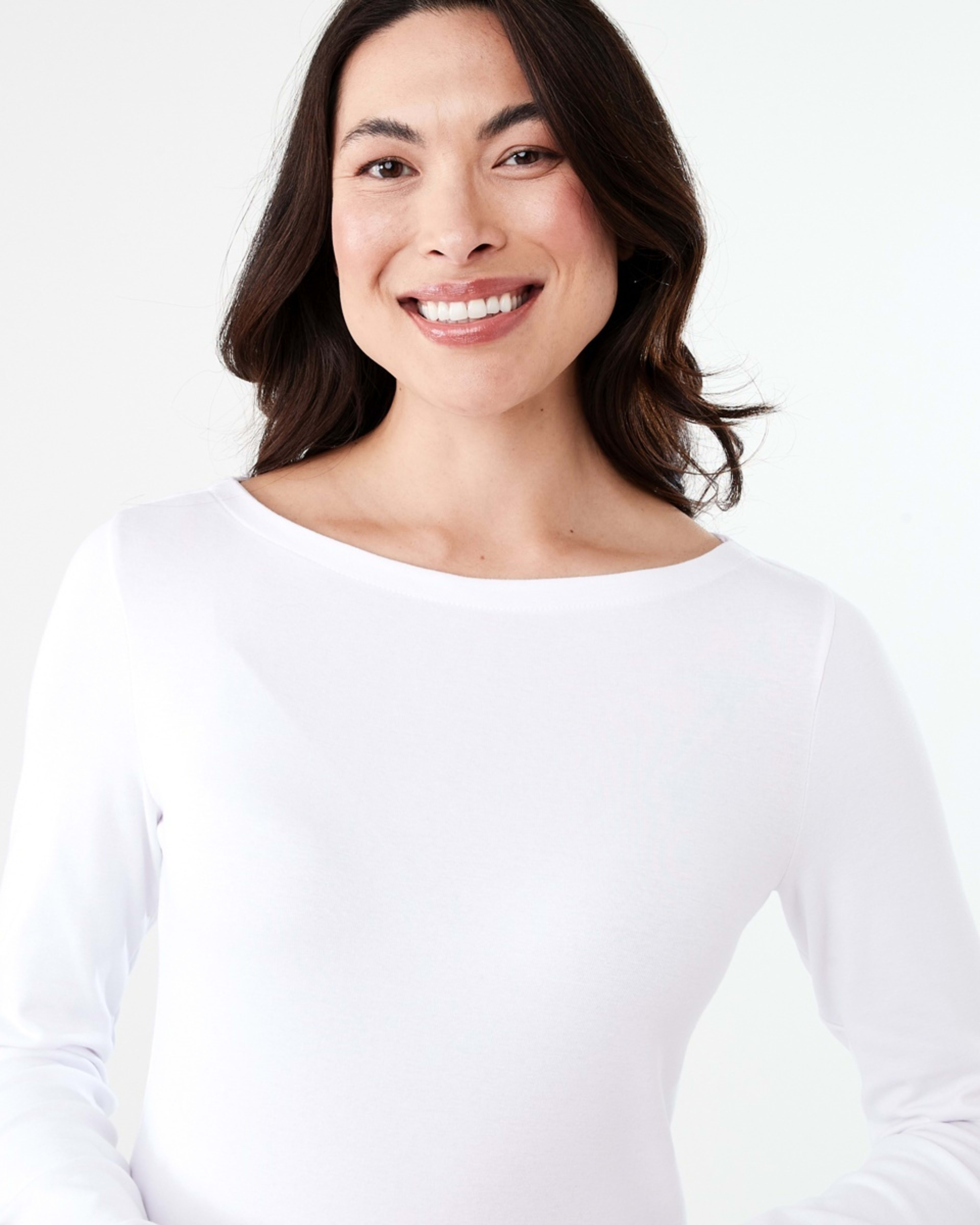 4 Long Sleeve Modal Boat Neck Top WHITE, 4 of 5