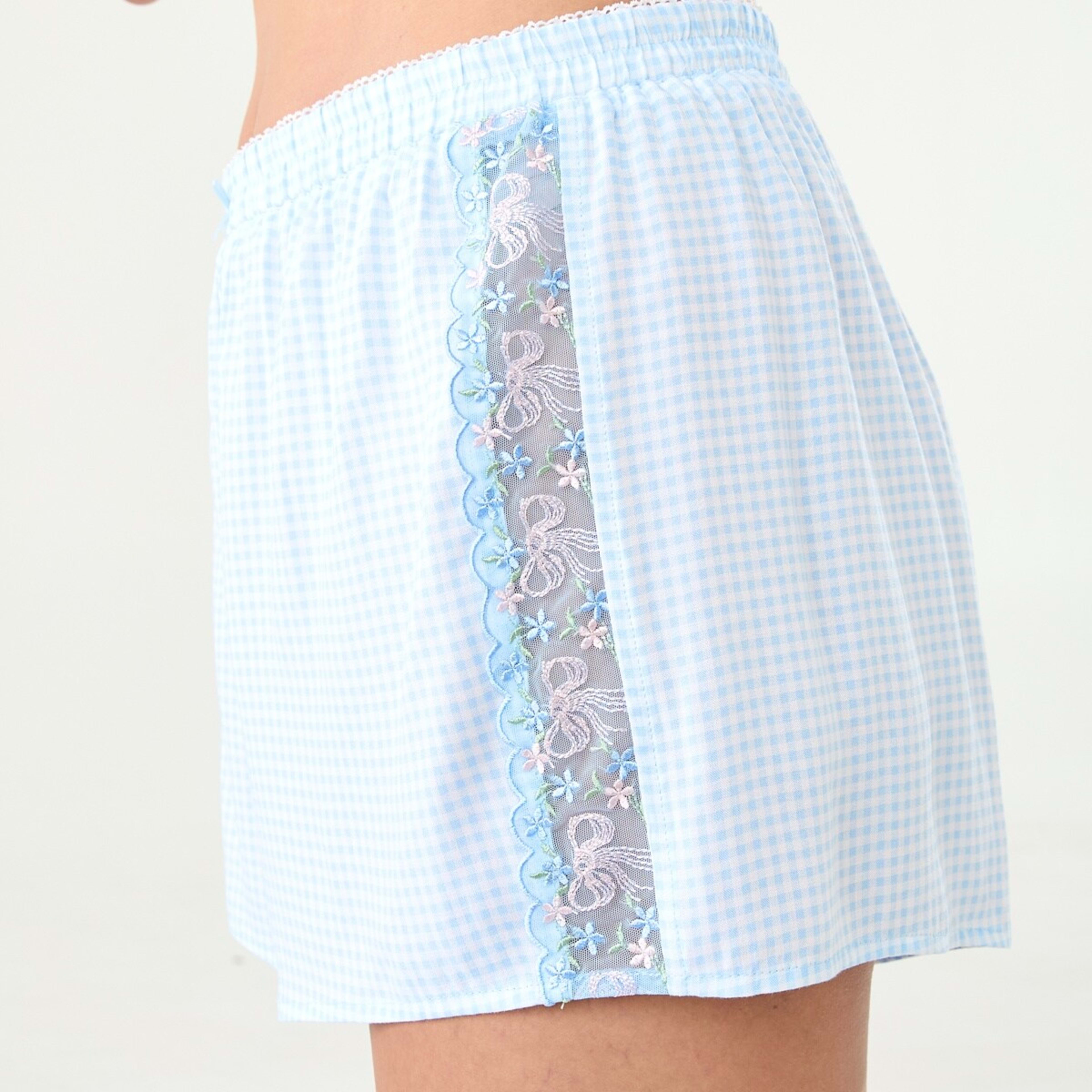 9 Woven Lace Cami and Shorts Pyjama Set Mini Gingham  Blue, 9 of 10