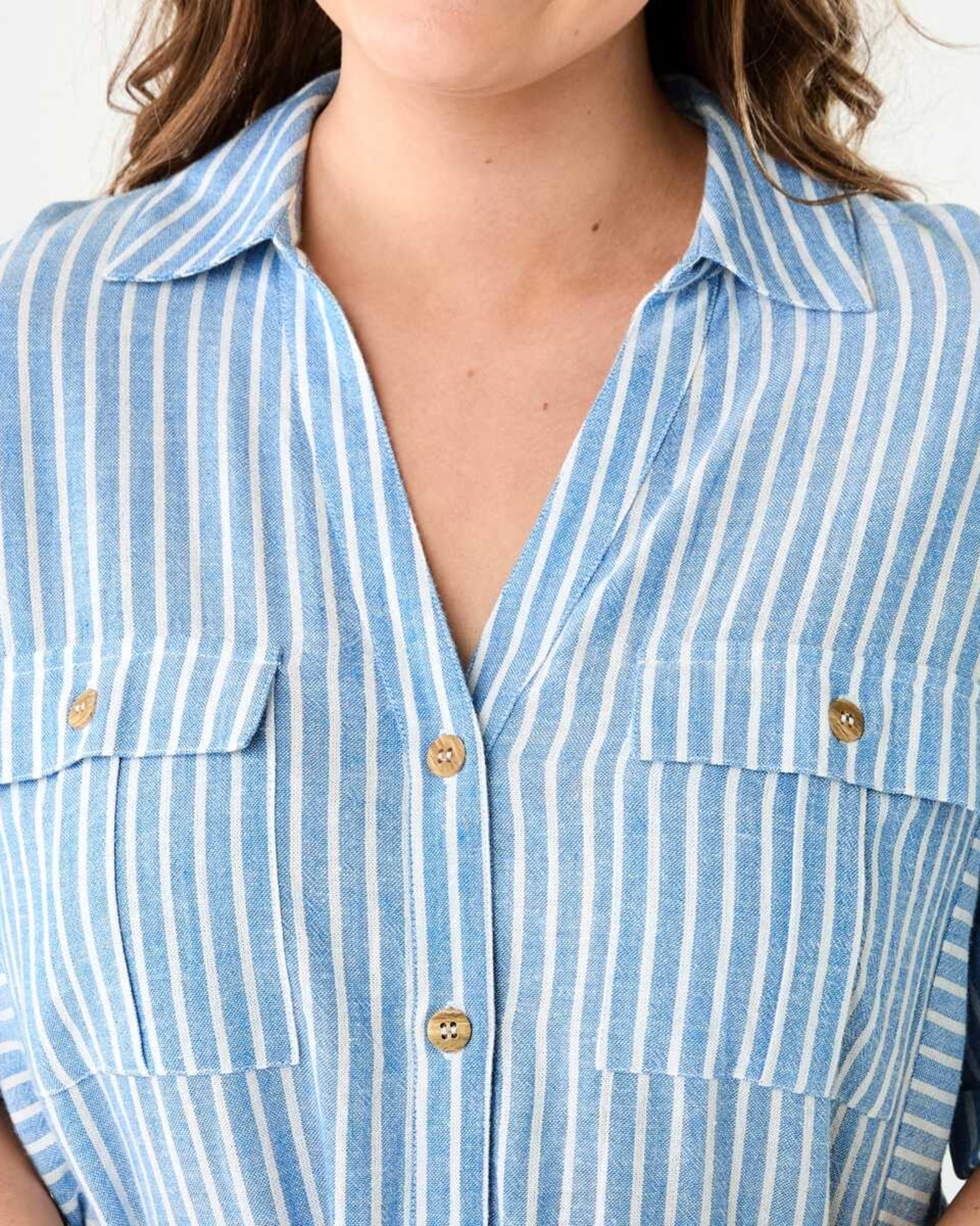 5 Short Sleeve Utility Shirt Midi Dress RESORT STRIPE BLUE MARINE, 5 of 8