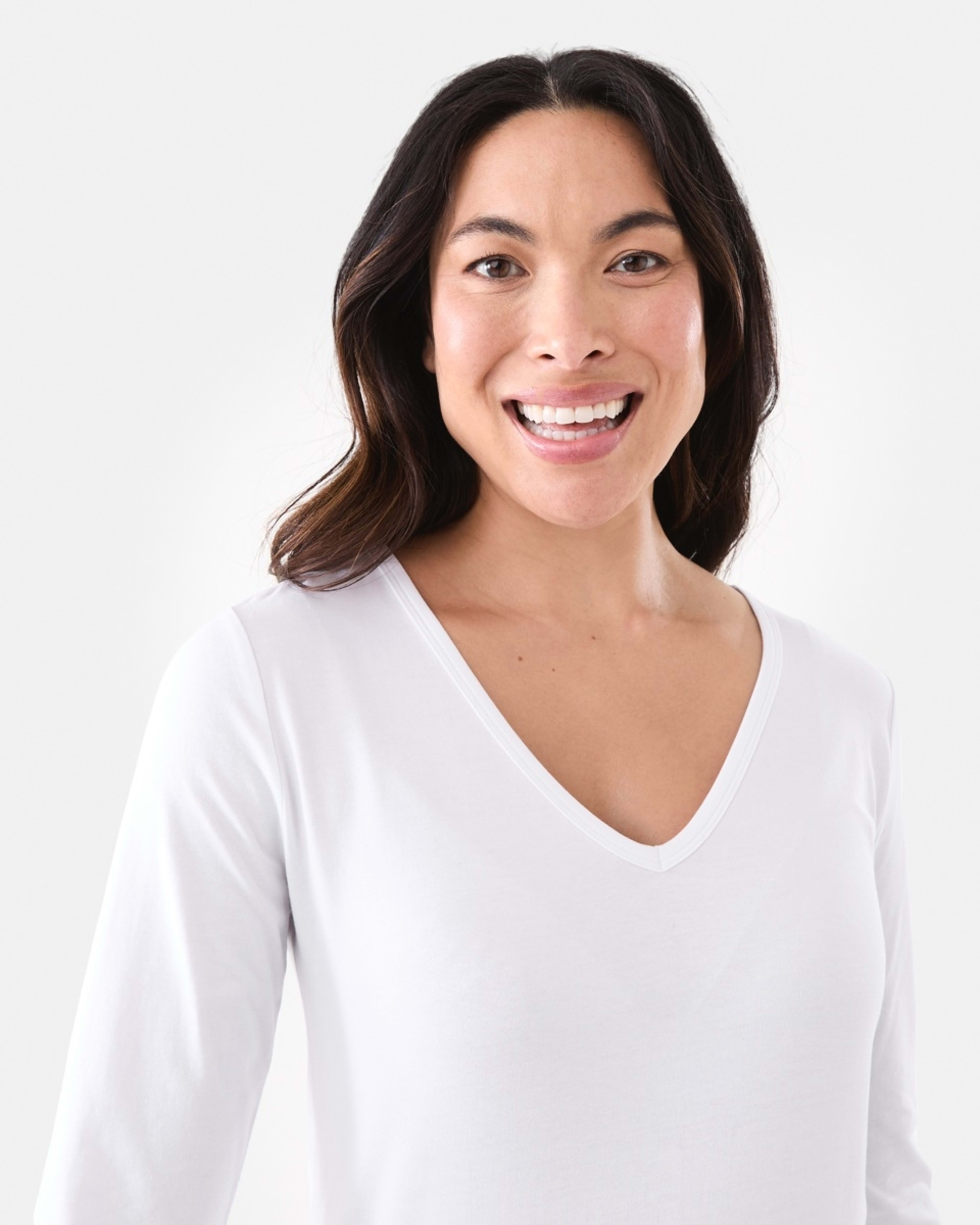 4 Long Sleeve Stretch V-Neck T-shirt White, 4 of 5