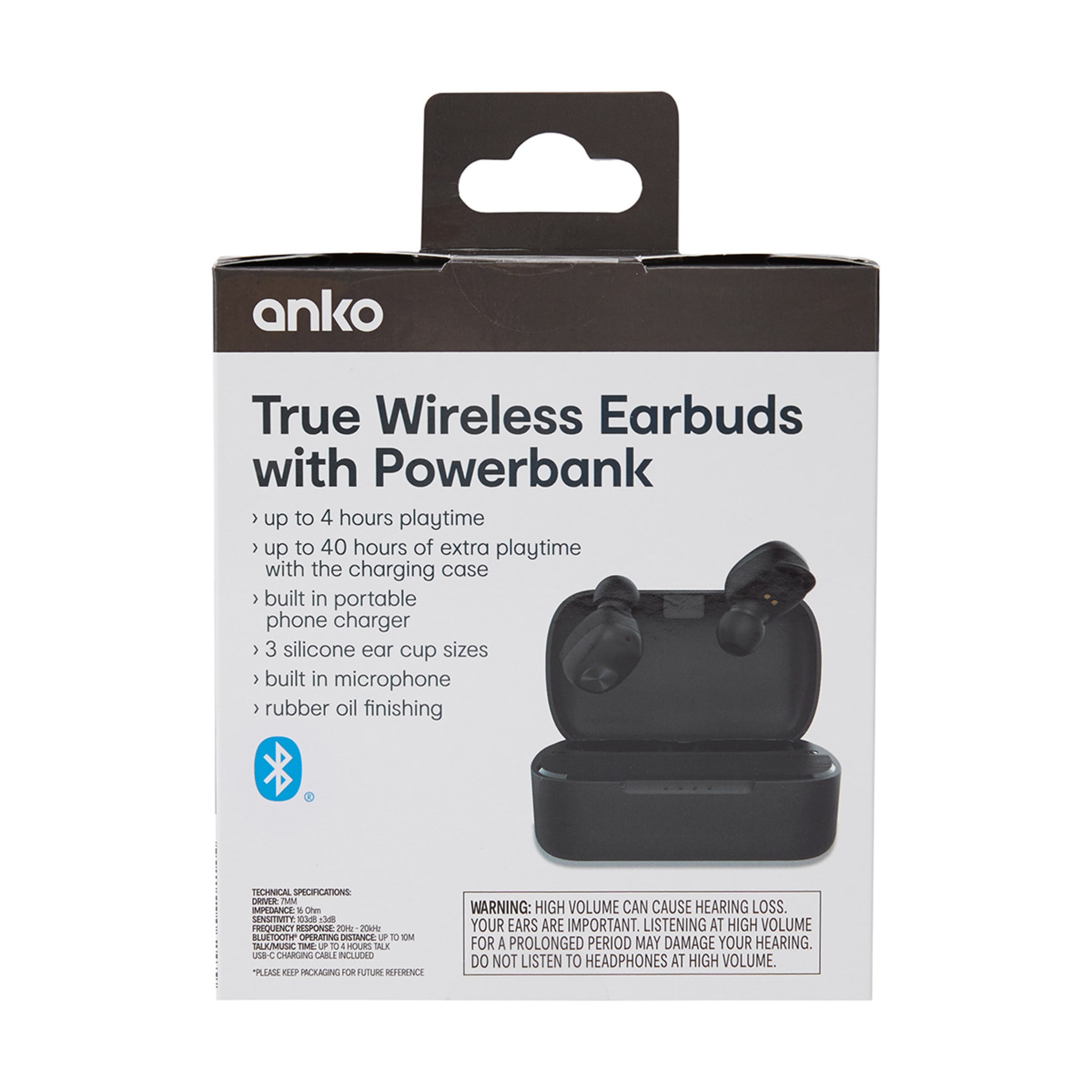 True Wireless Earbuds with Powerbank Black Kmart