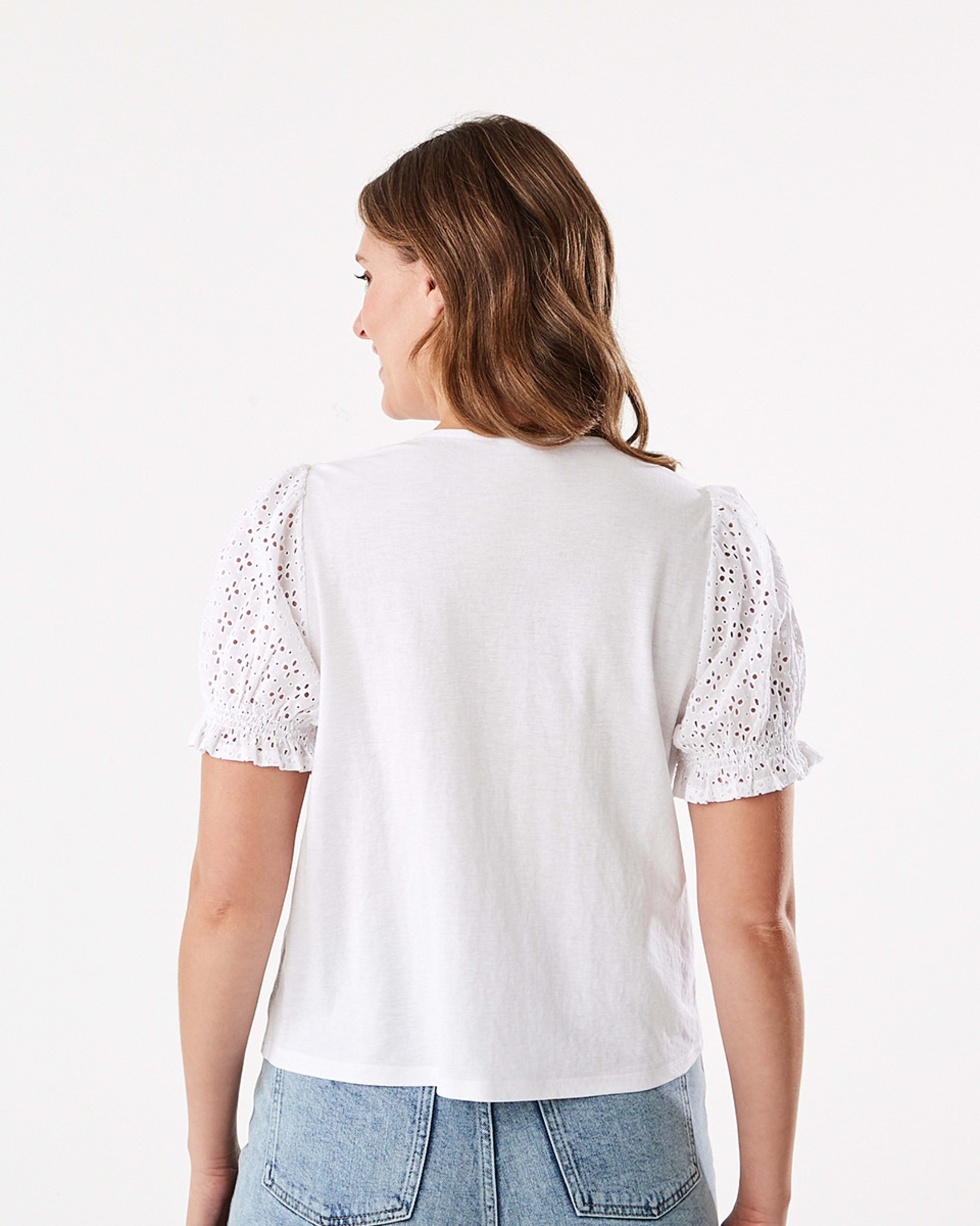 3 Short Sleeve Broderie Button Top White, 3 of 6