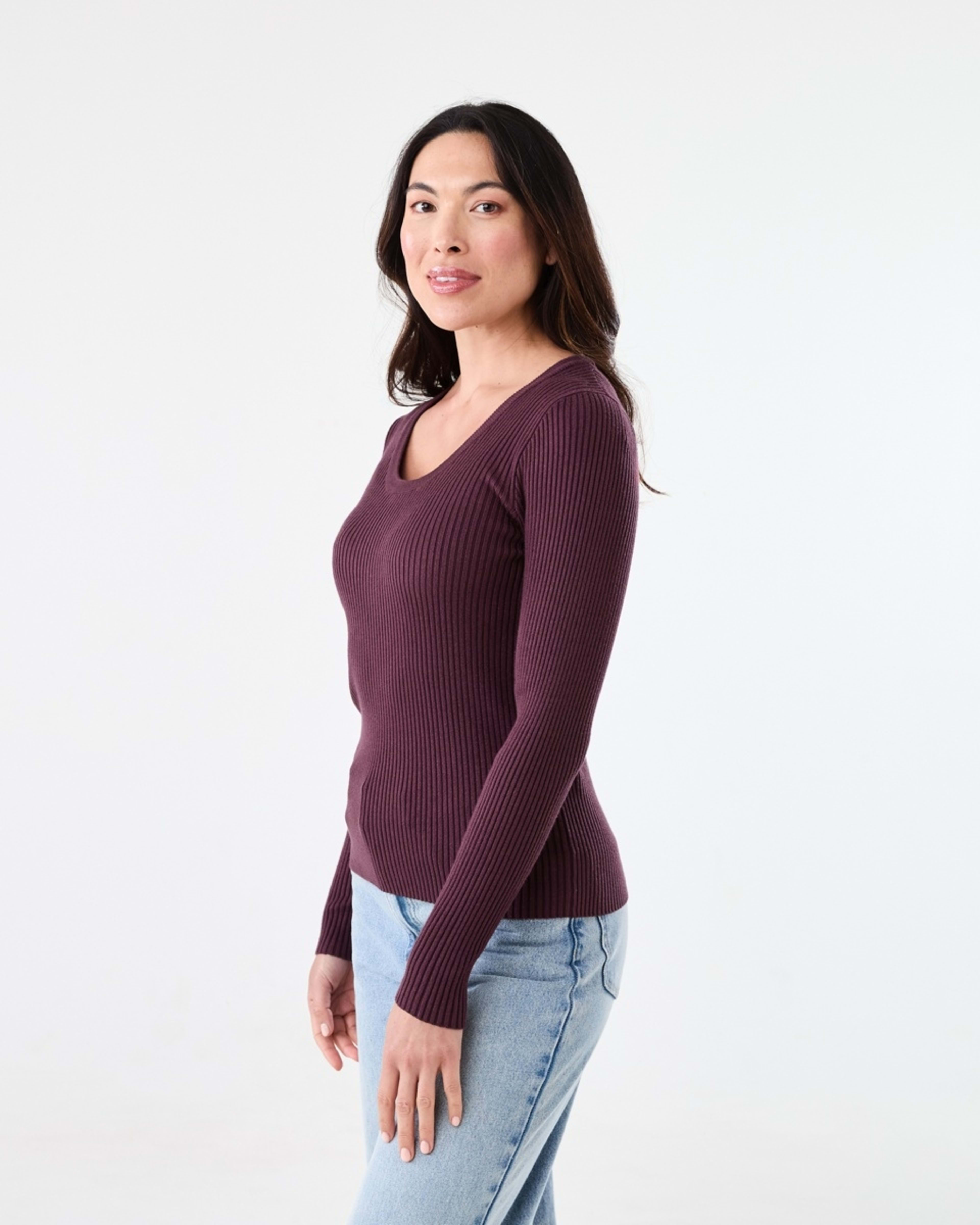 2 Long Sleeve Scoop Neck Top Mulberry, 2 of 5