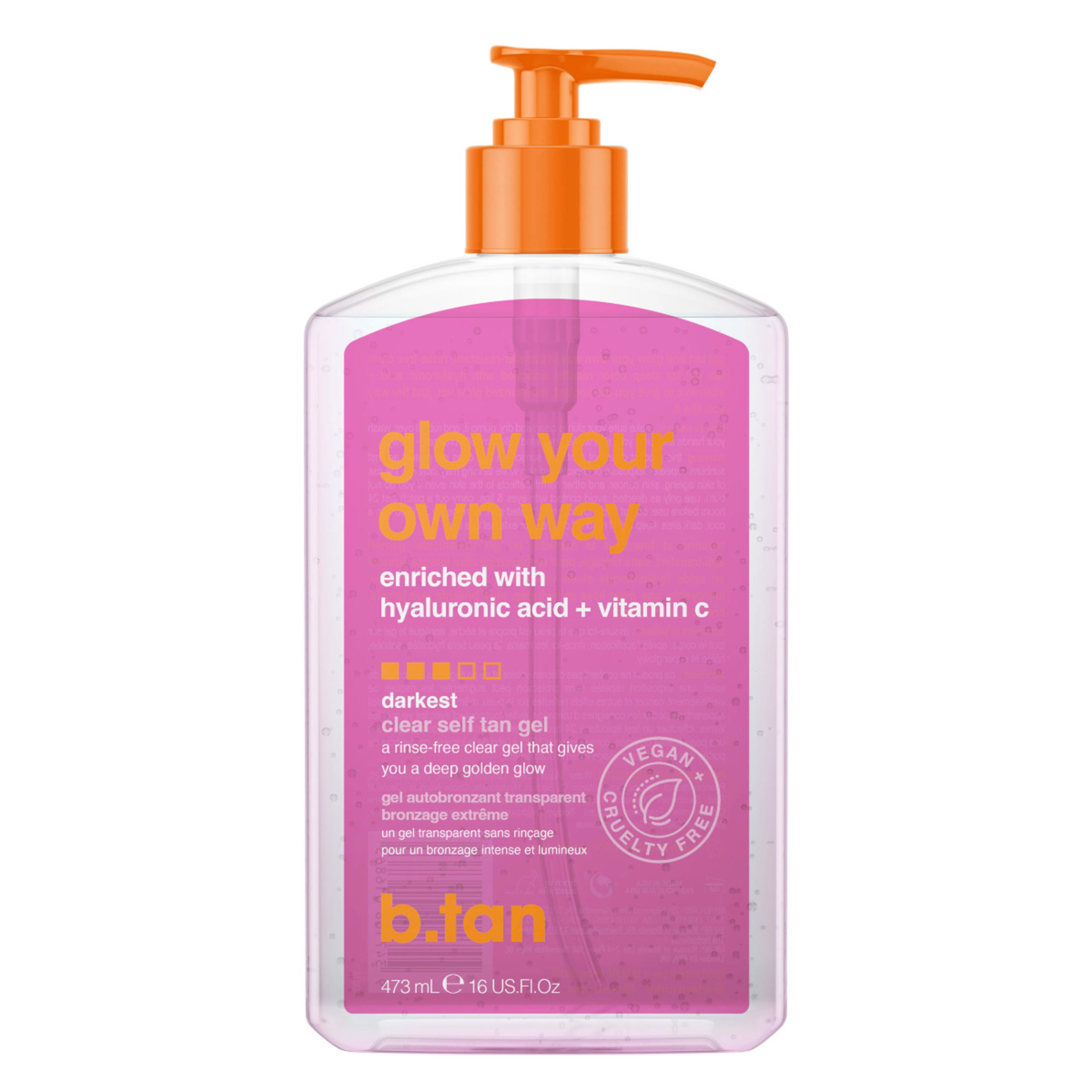 b.tan Glow Your Own Way Clear Self Tan Gel 473ml - Darkest, Hyaluronic ...