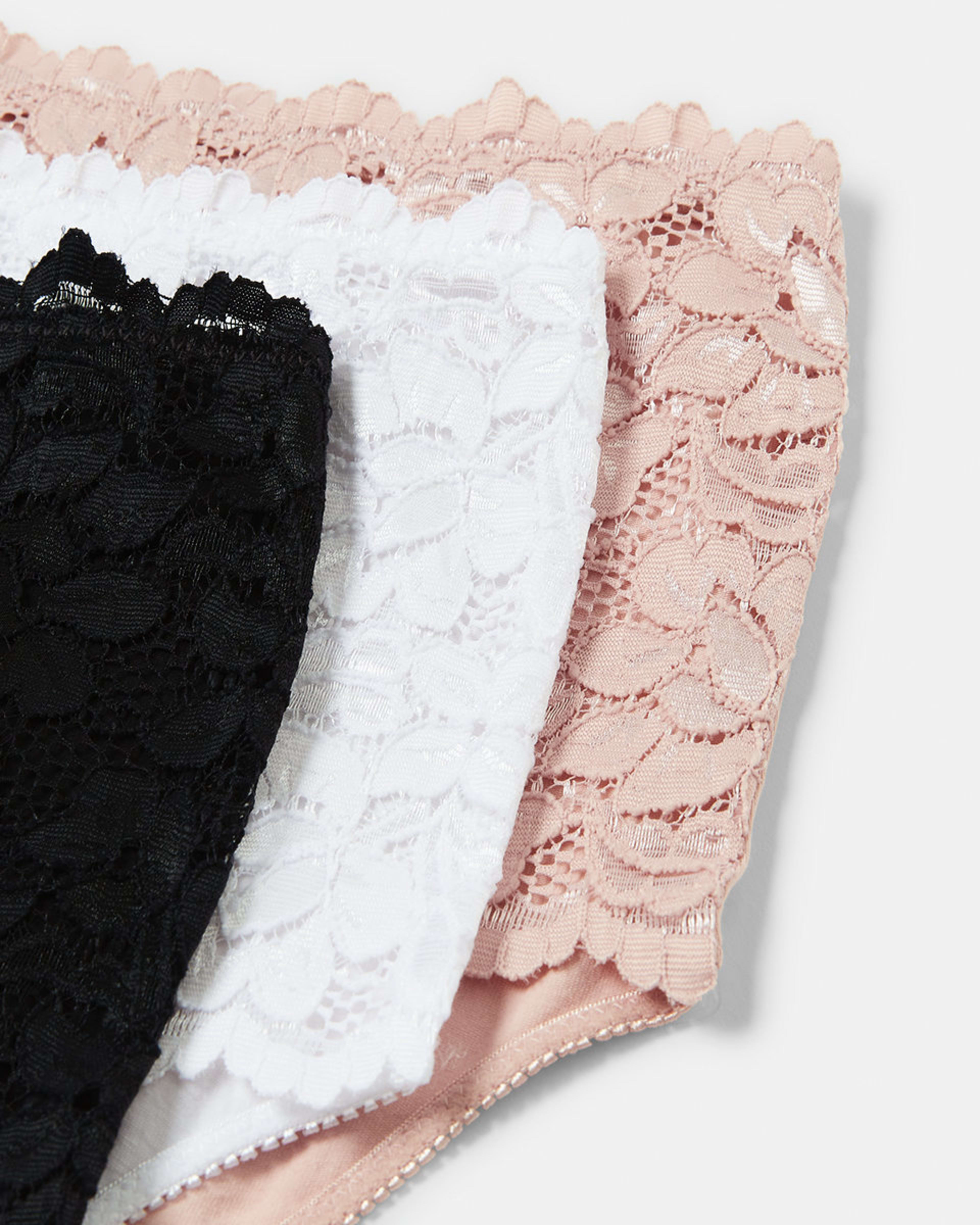 2 3 Pack Lace Front Full Briefs BLACK, WHITE, OYSTER PINK, 2 of 9