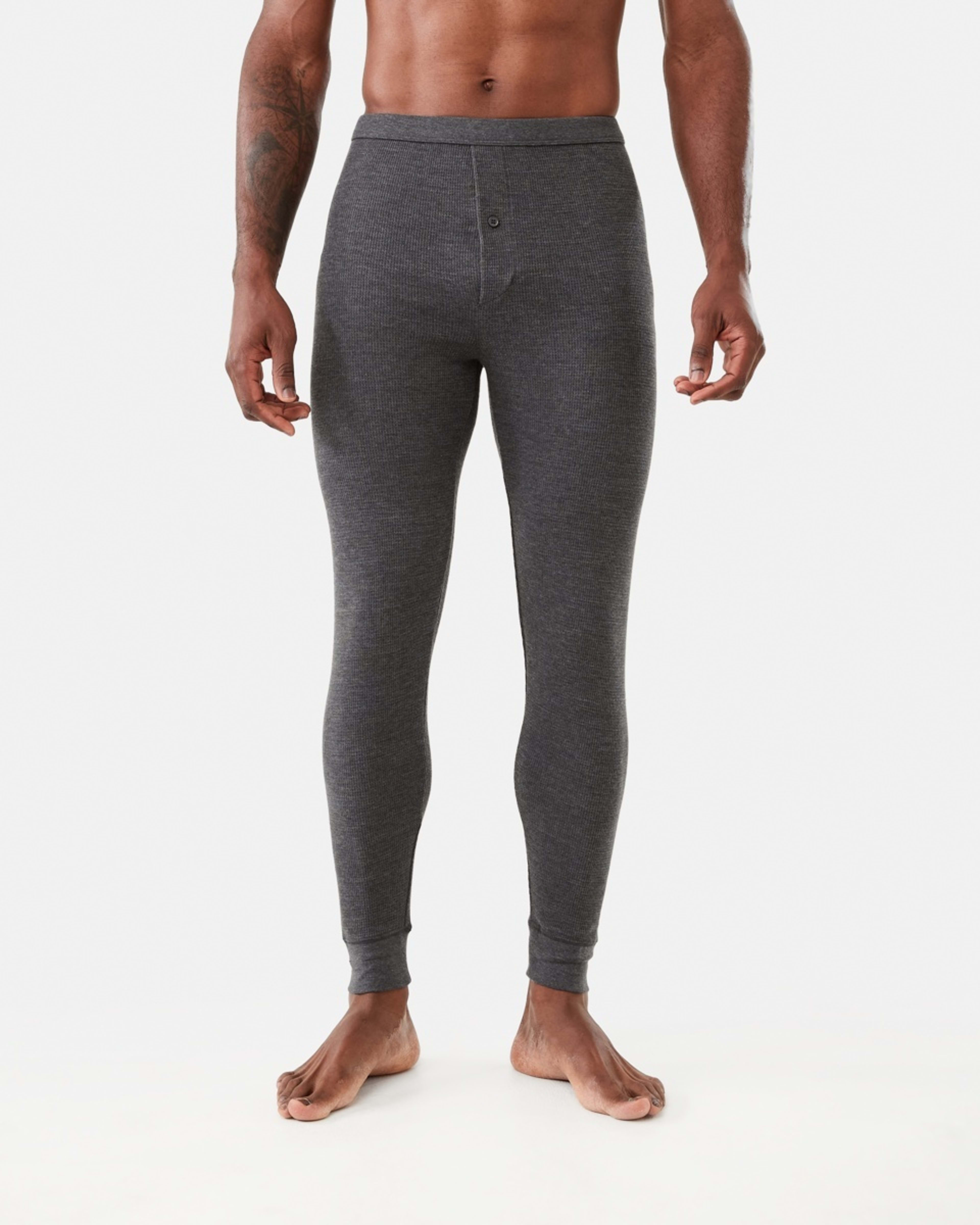 1 Long Mini Waffle Thermal Pants Charcoal Marle