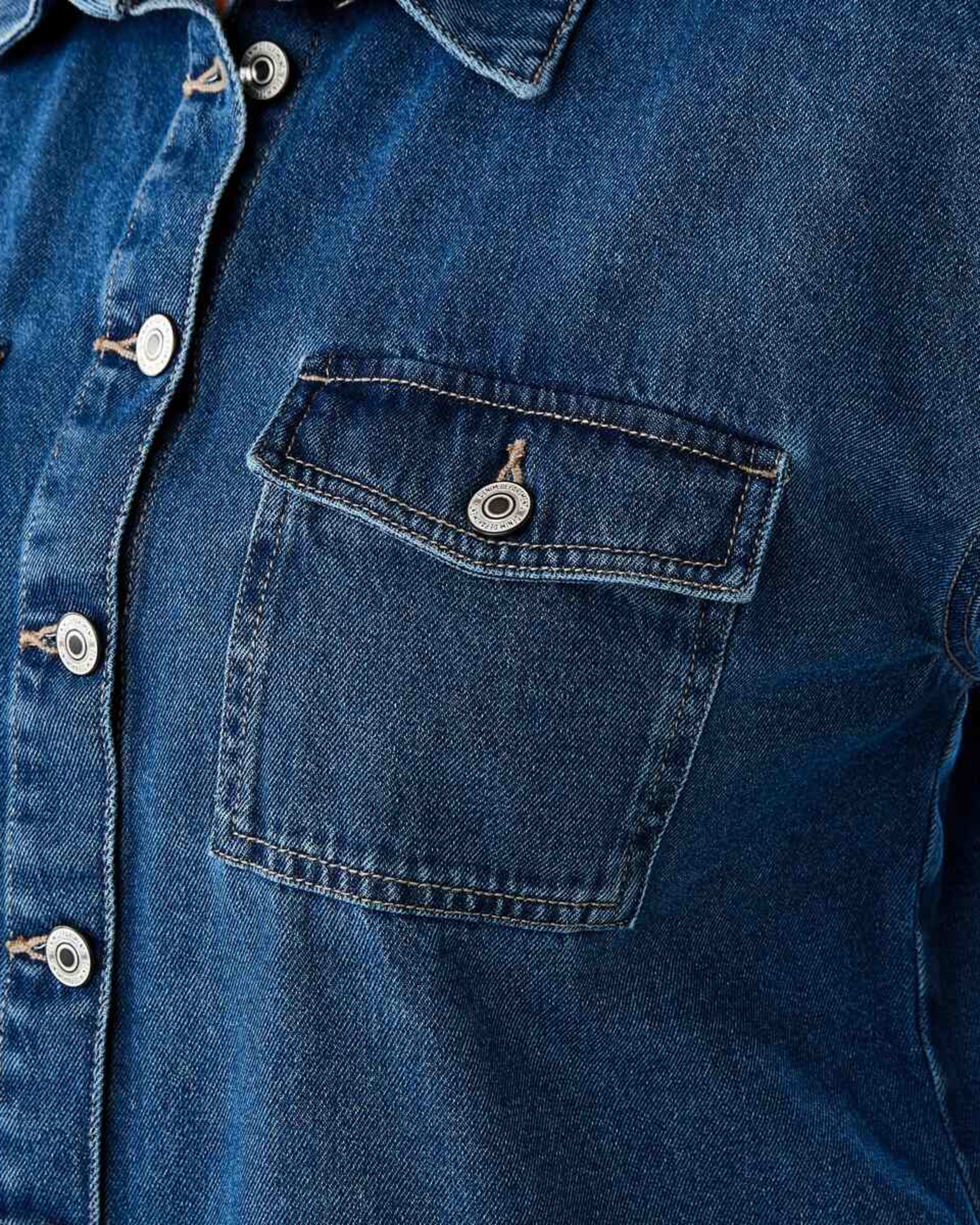 7 Short Sleeve Denim Cropped Shirt MID BLUE DENIM WASH, 7 of 7