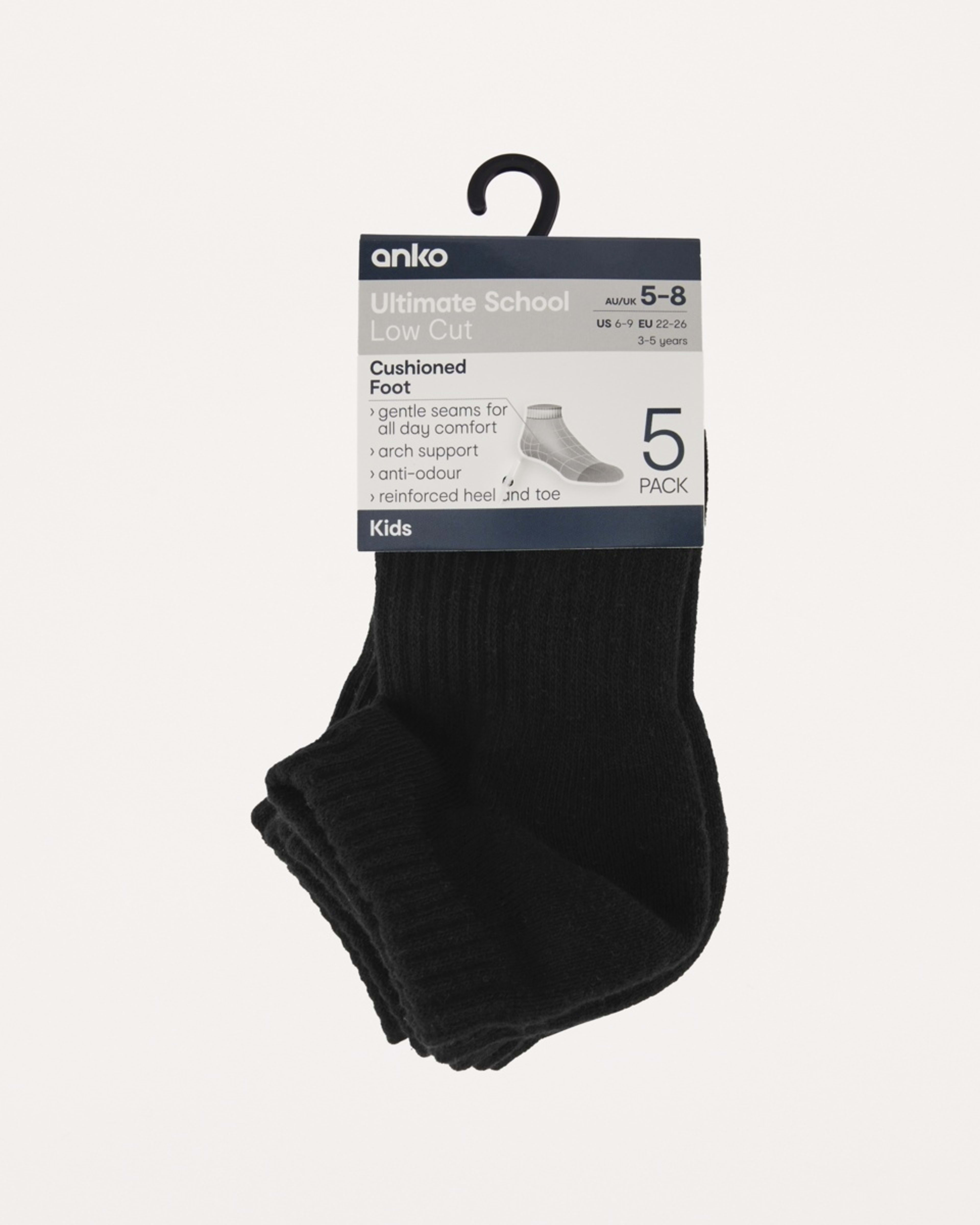 3 5 Pack Ultimate School Low Cut Socks BLACK, 3 of 3
