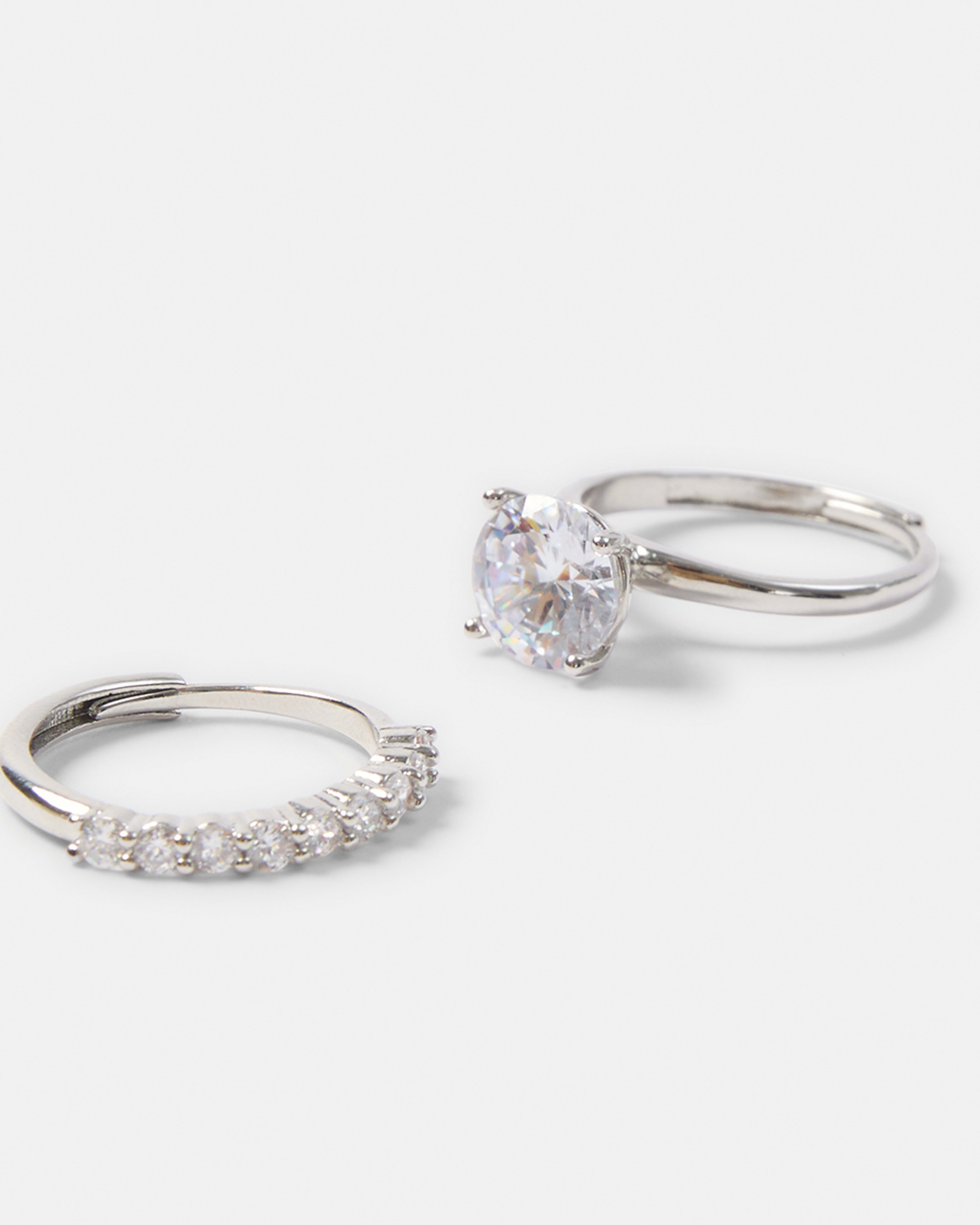 1 2 Pack Statement Round Rings - Silver Tone Silver, 1 of 5