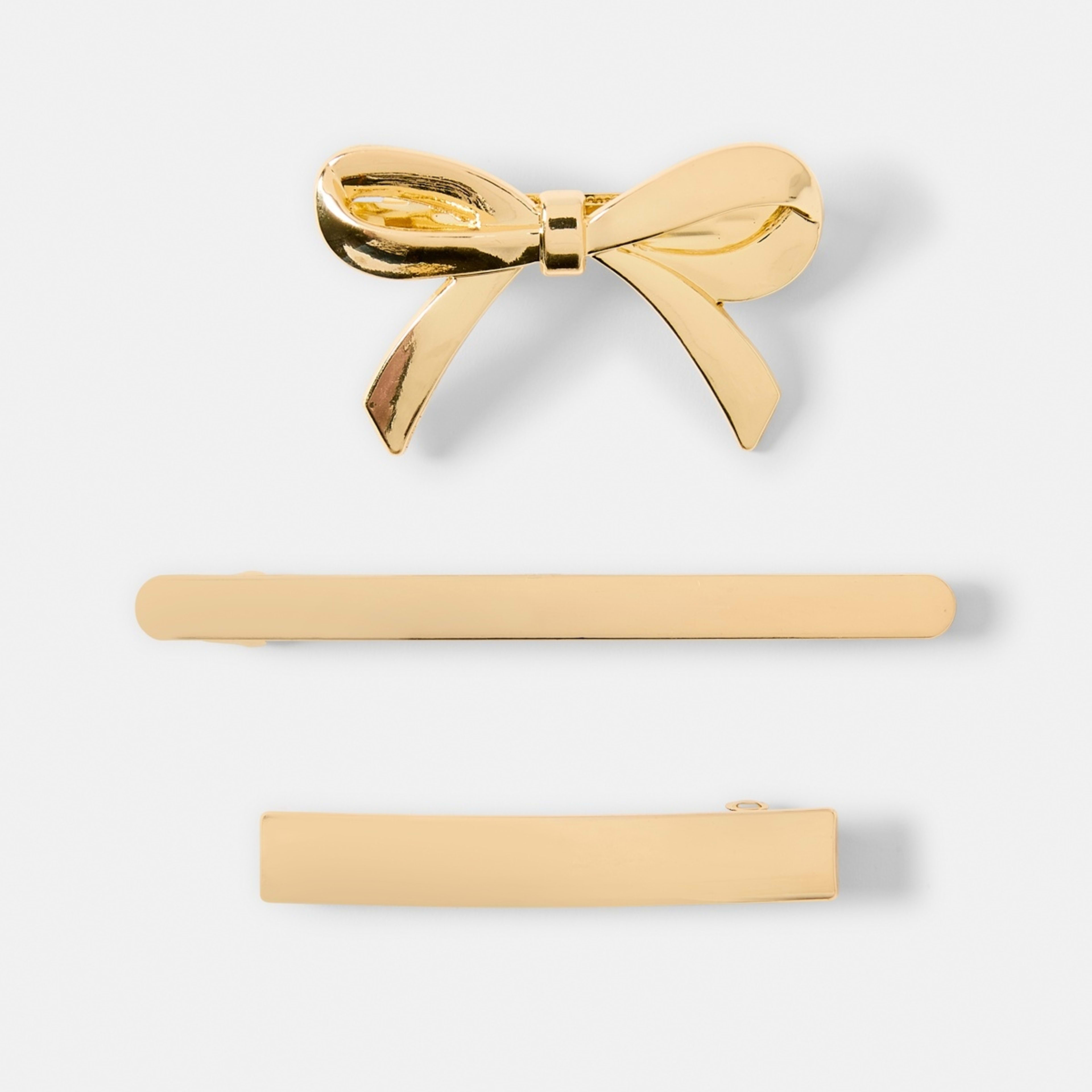 2 3 Pack Gold Tone Bow Barrettes Hair Clips, 2 of 3