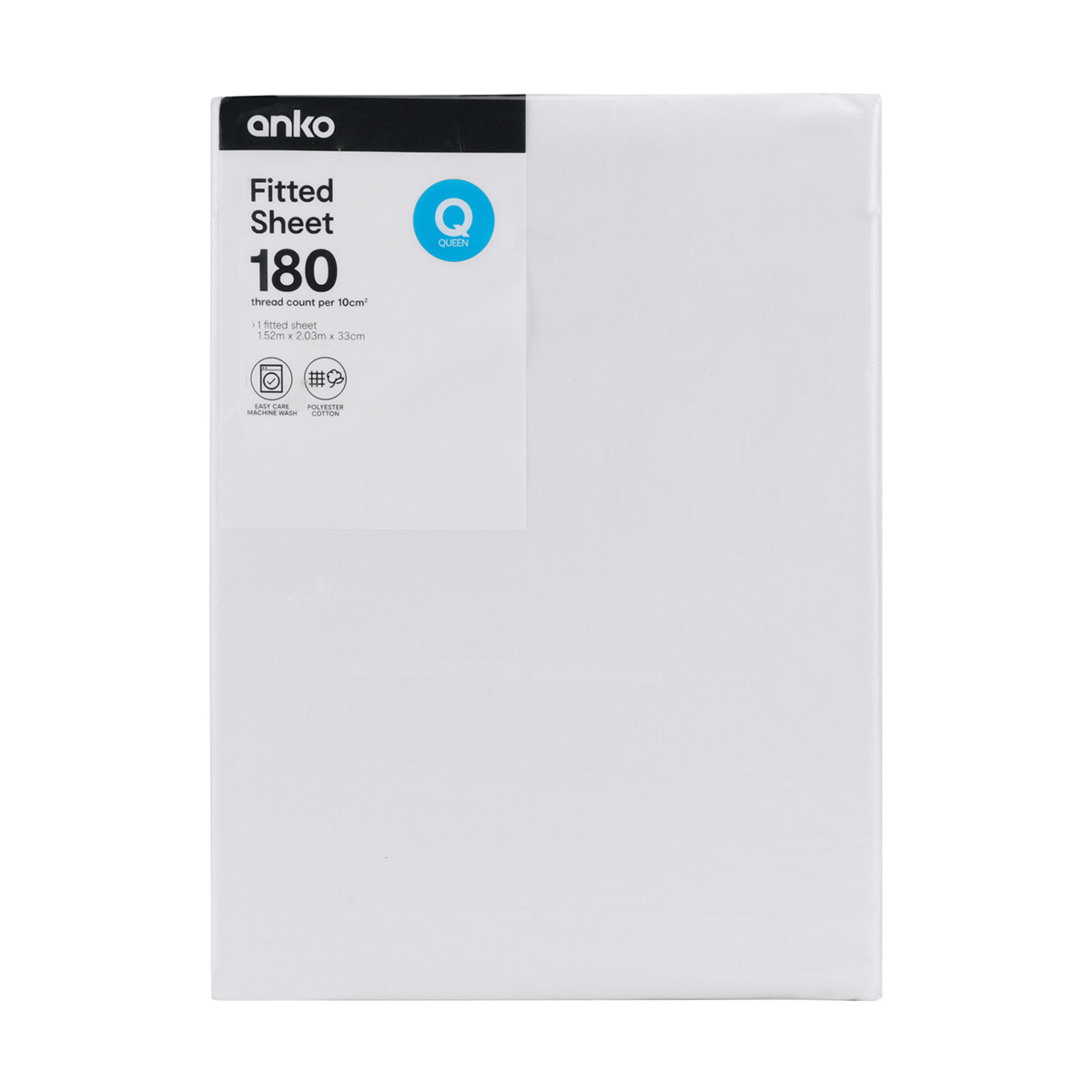 3 180 Thread Count Fitted Sheet - Queen Bed, White, 3 of 3