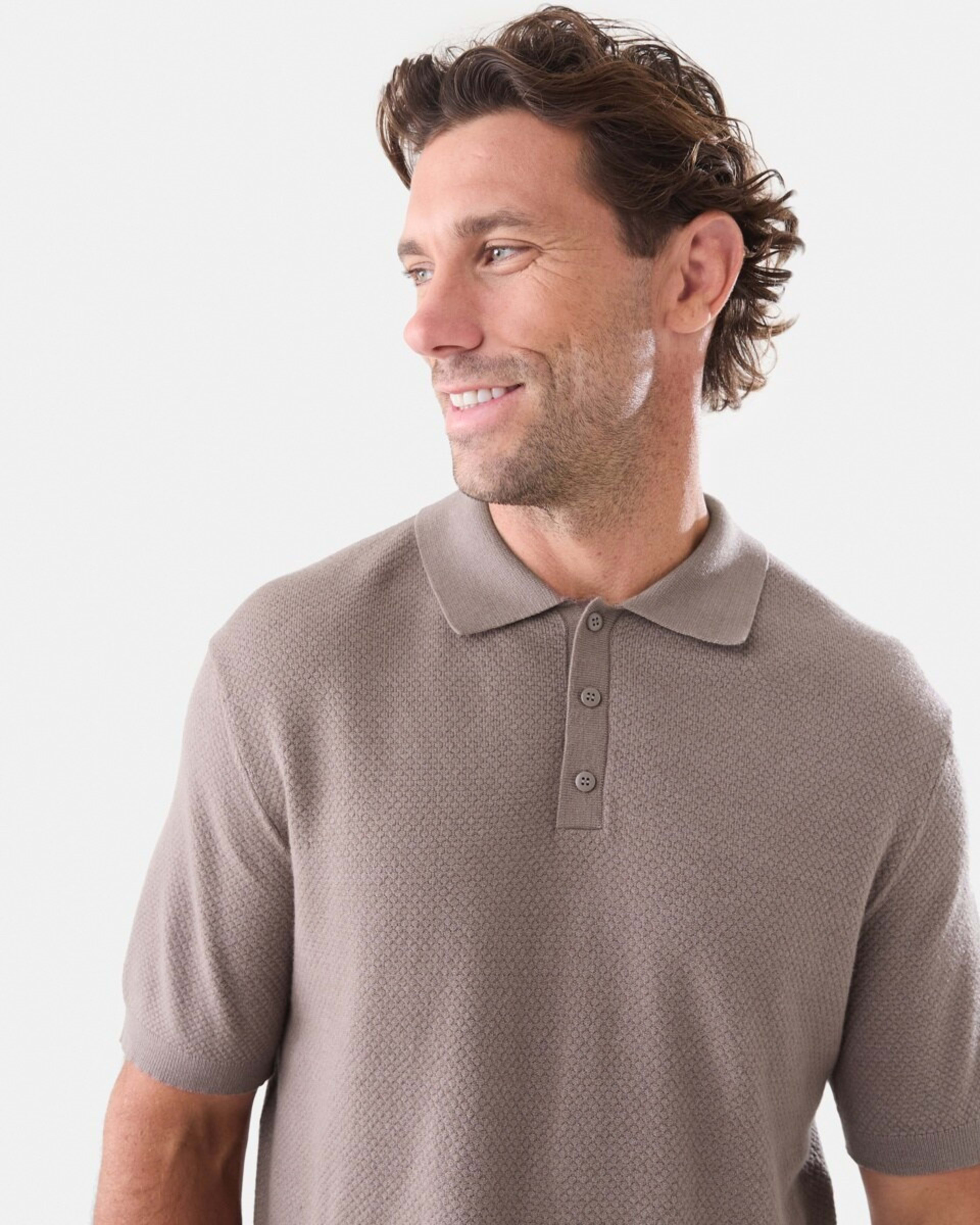 4 Button Up Knit Polo Shirt Brn Marle, 4 of 5