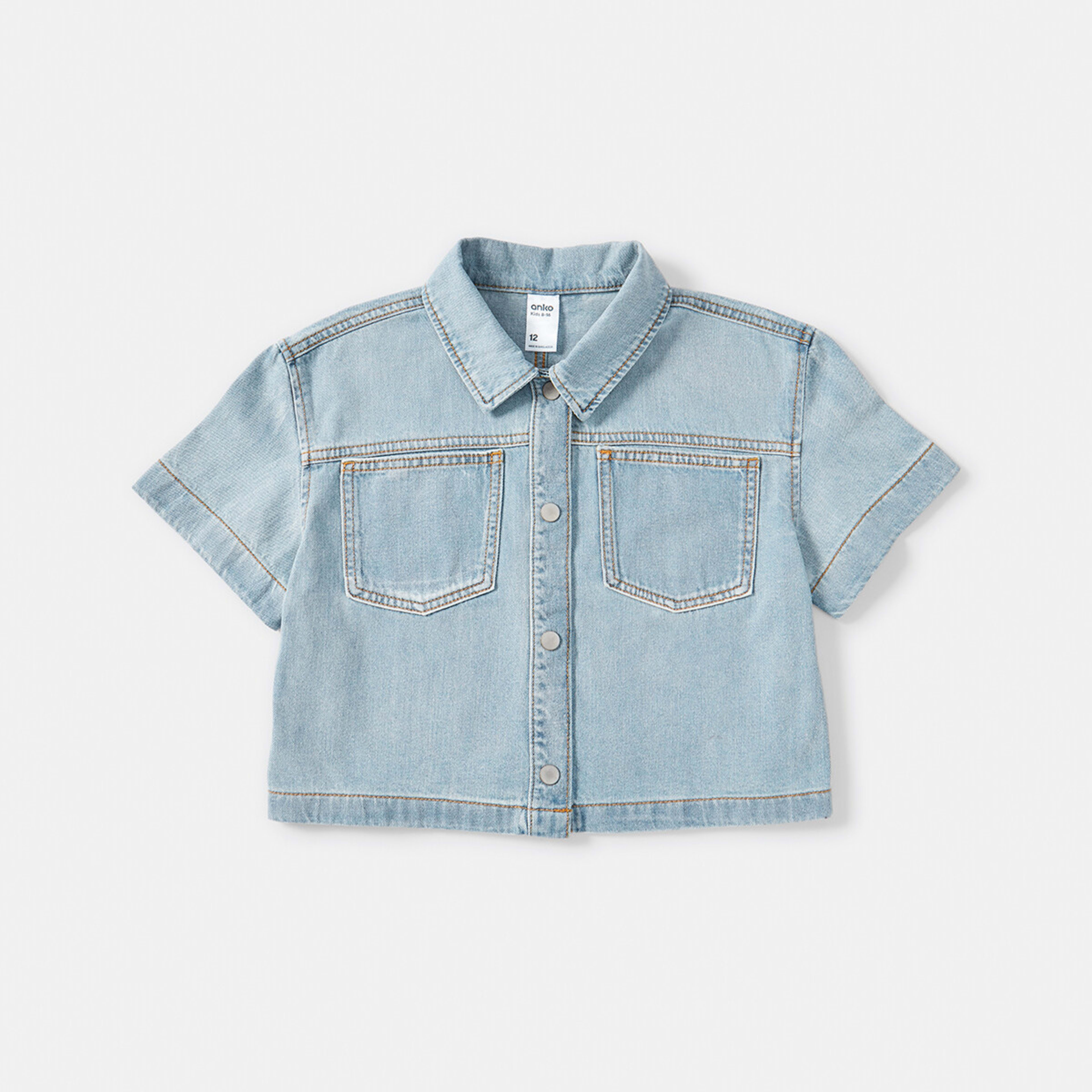 7 Cropped Denim Shirt Lit Denim, 7 of 8