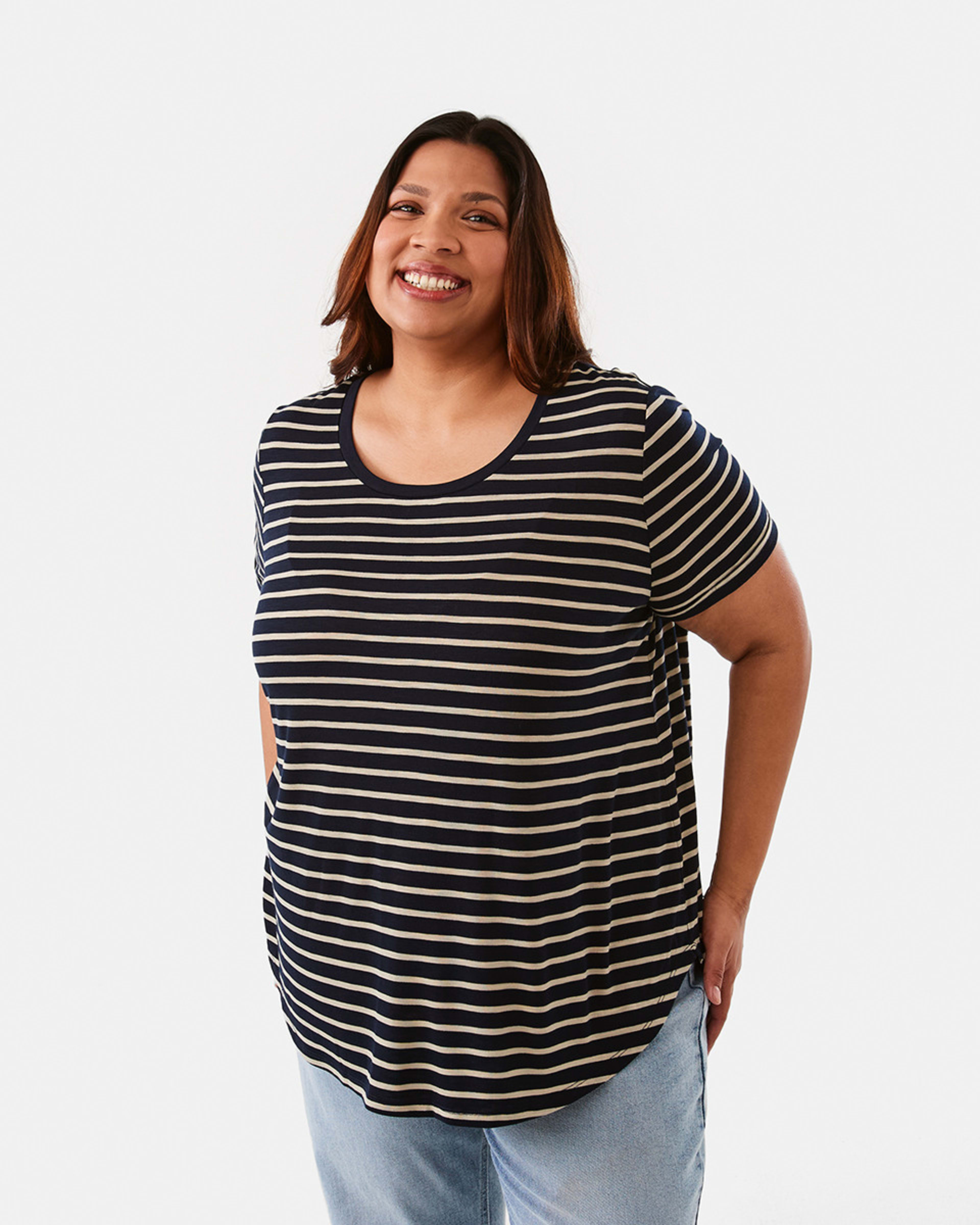1 Curve Short Sleeve Slub Round Neck T-shirt Wide Str E