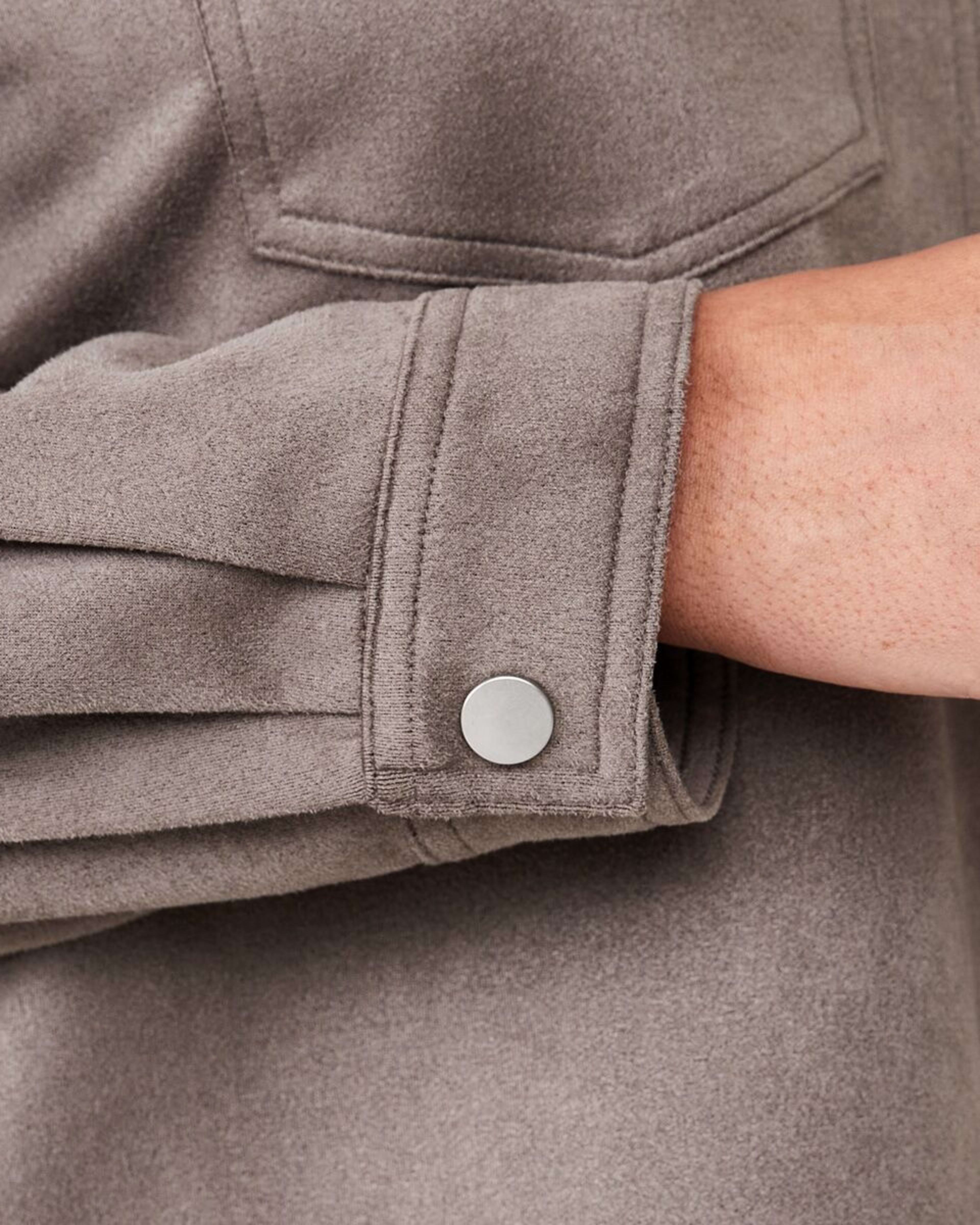 8 Long Sleeve Suedette Shirt Taupe Brn, 8 of 8