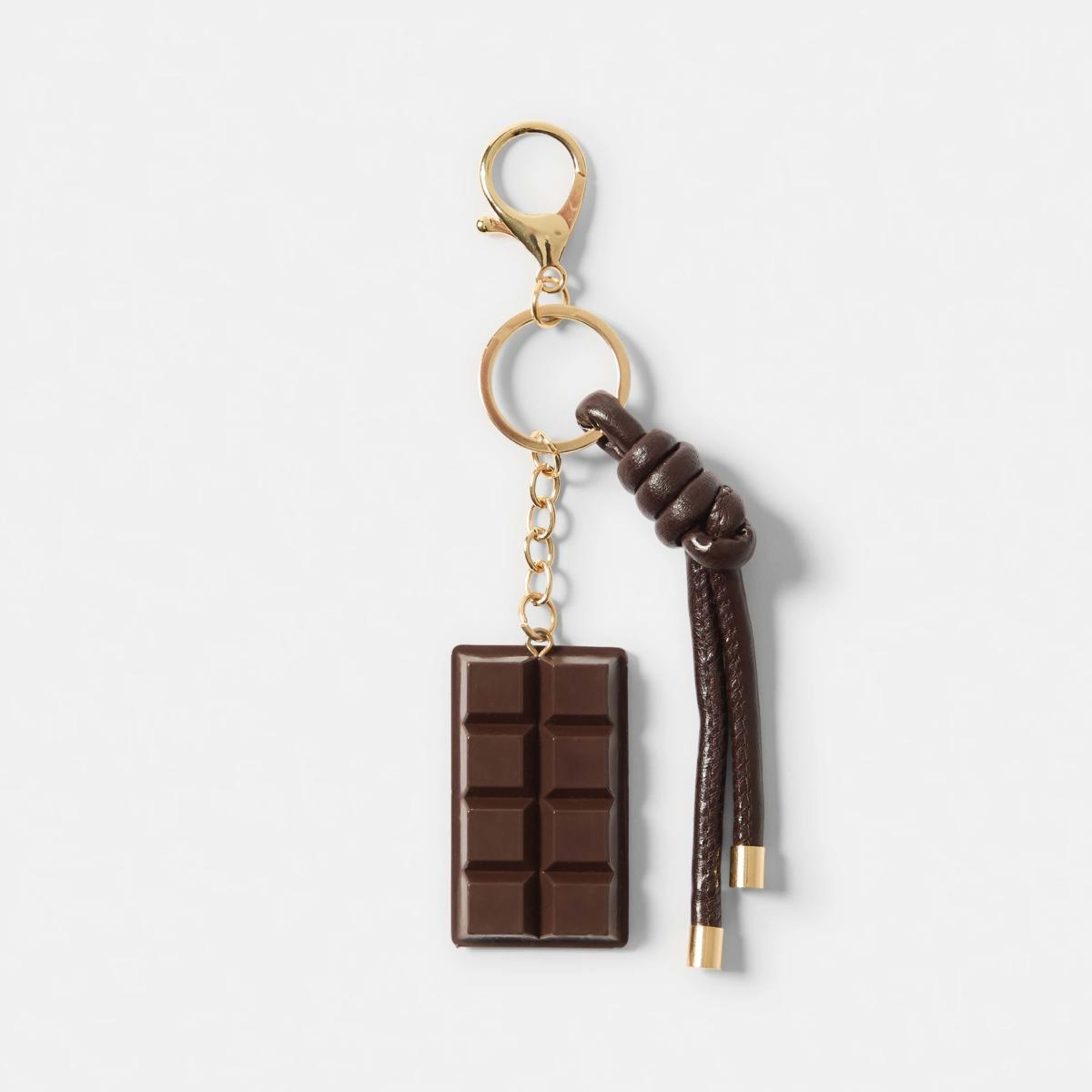 1 Chocolate Bag Charm Keyring - Brown and Gold Tone