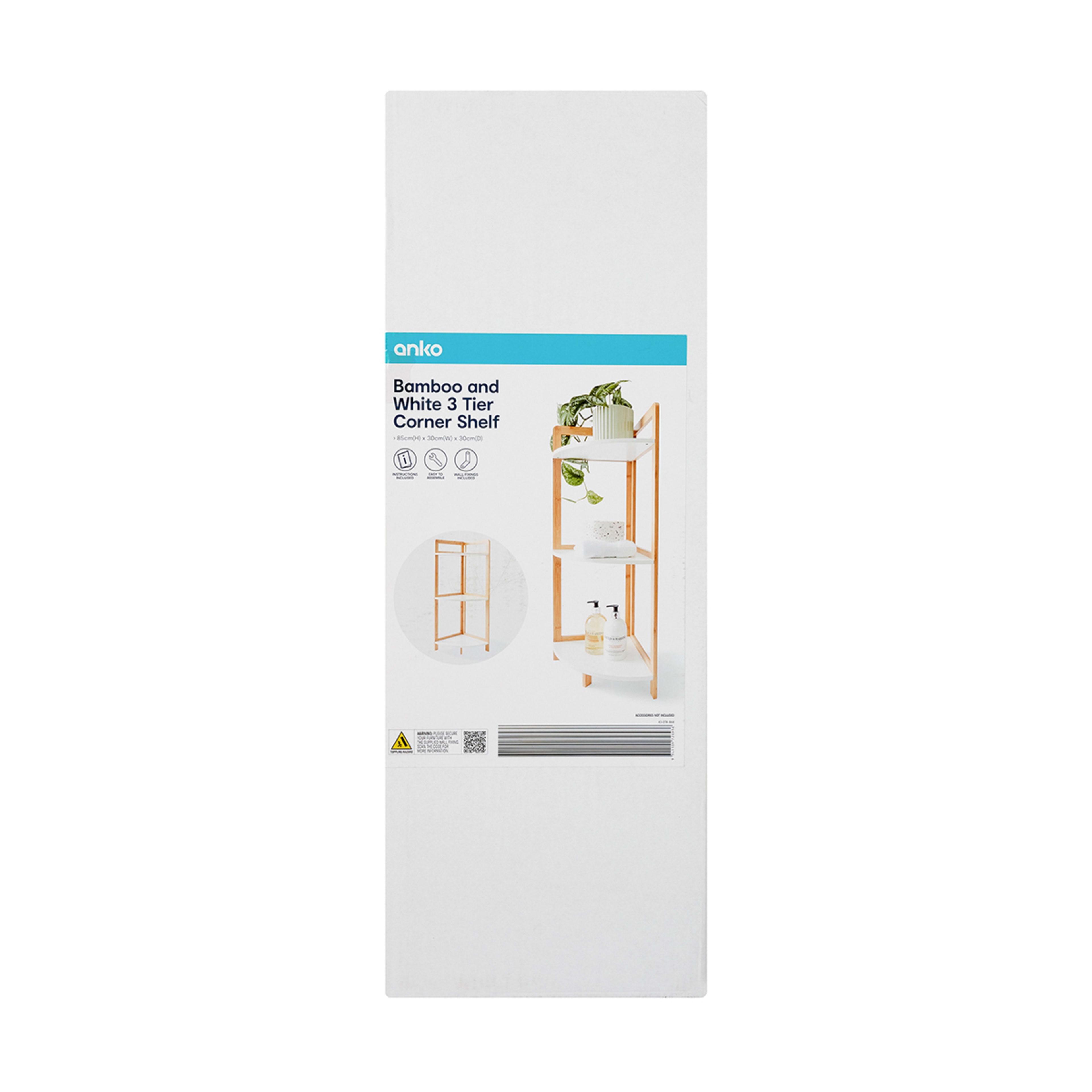 10 Bamboo and White 3 Tier Corner Shelf, 10 of 10