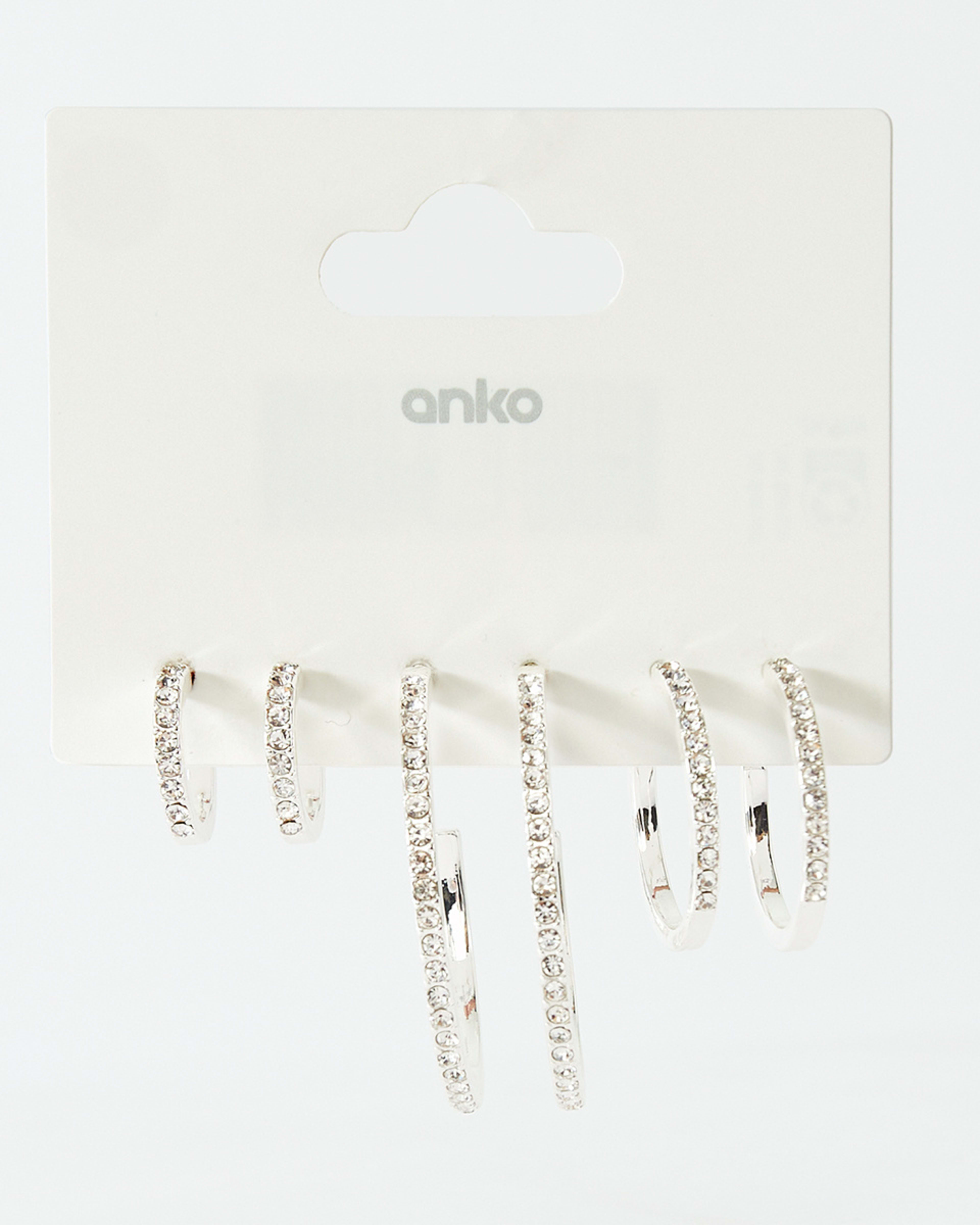 5 3 Pack Diamante Hoop Earrings - Silver Tone Silver, 5 of 5