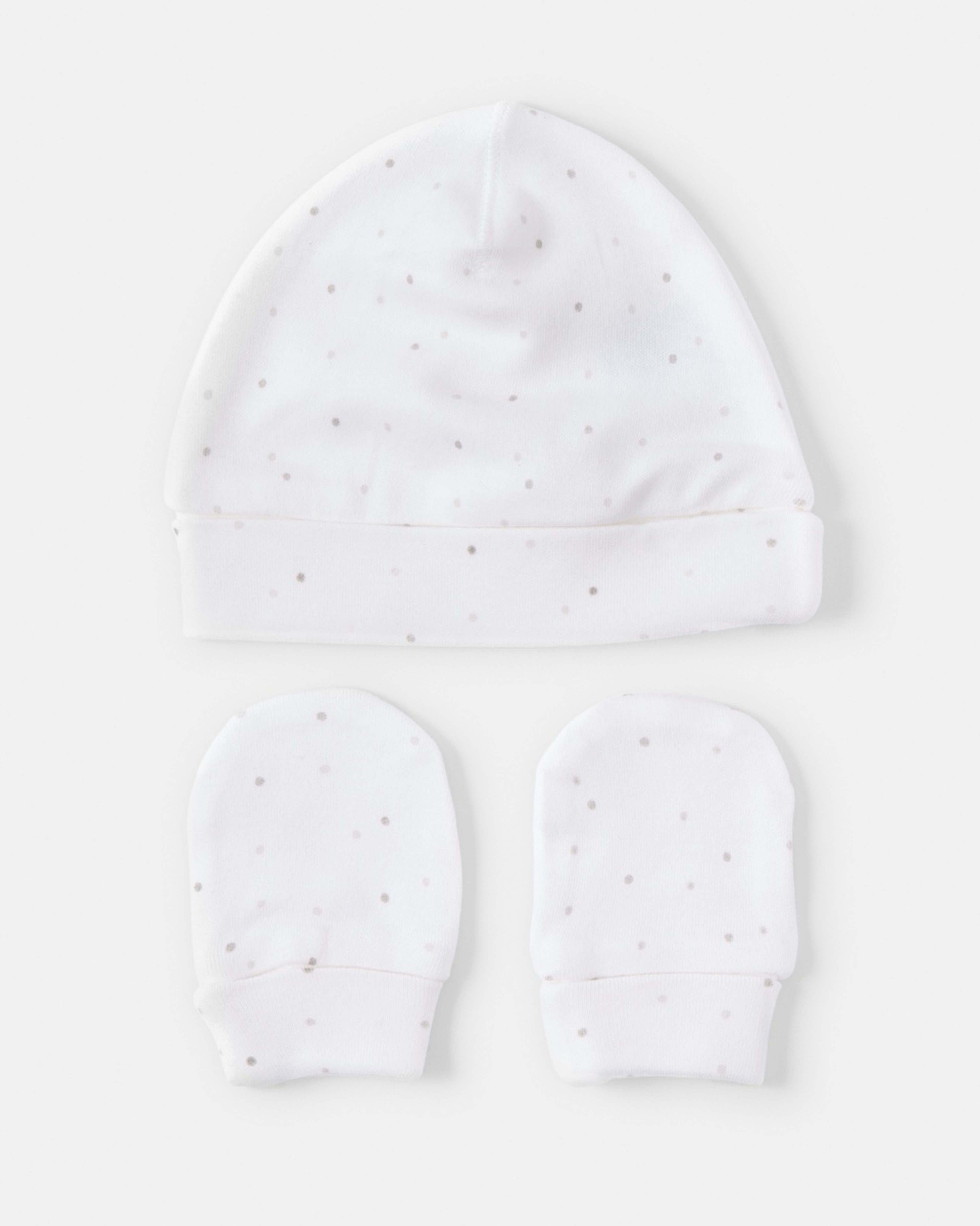 2 2 Pack Newborn Hat and Mittens Set Grey Stripe And Spot, 2 of 8