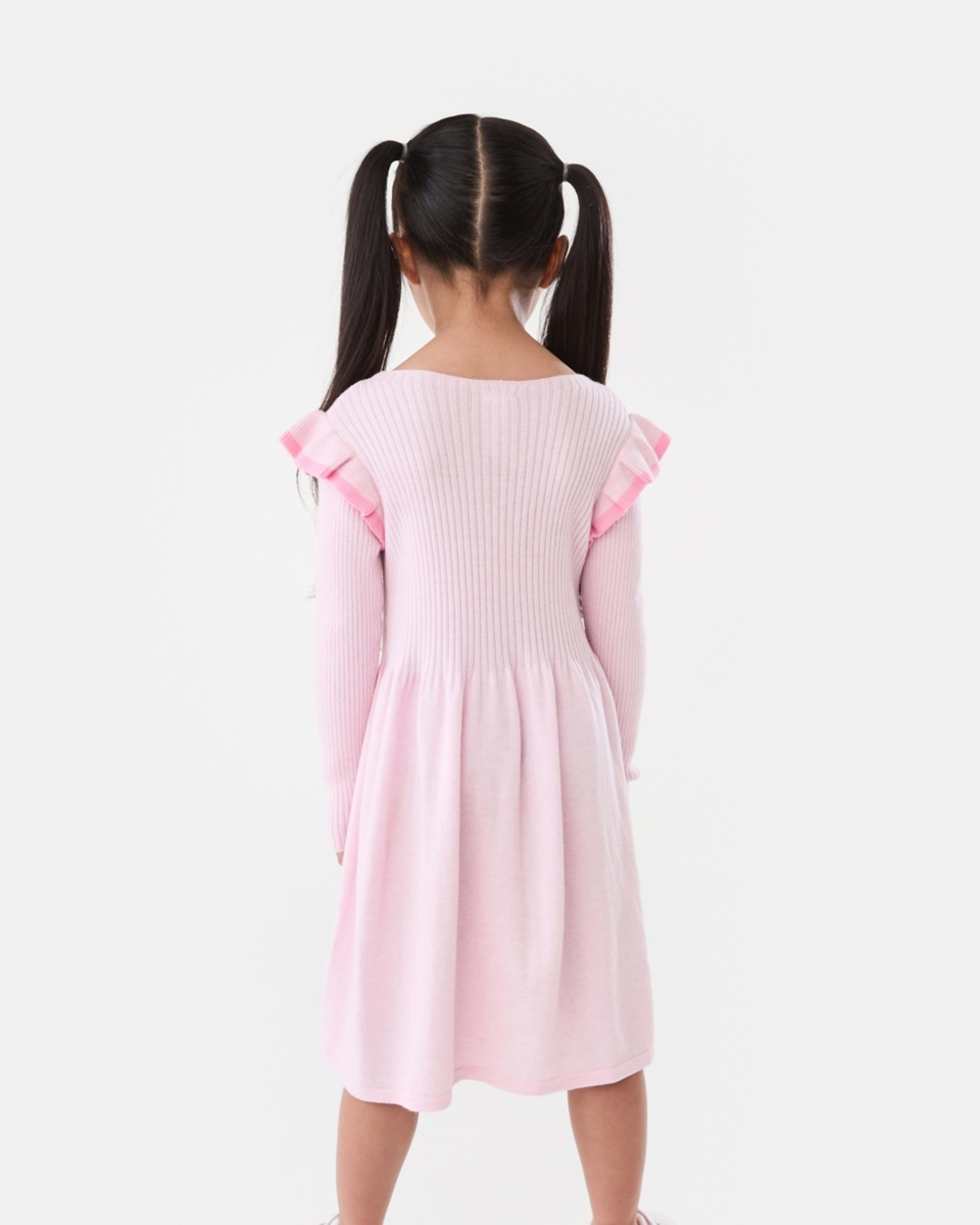 2 Long Sleeve Viscose Knit Dress Pink Marle, 2 of 9