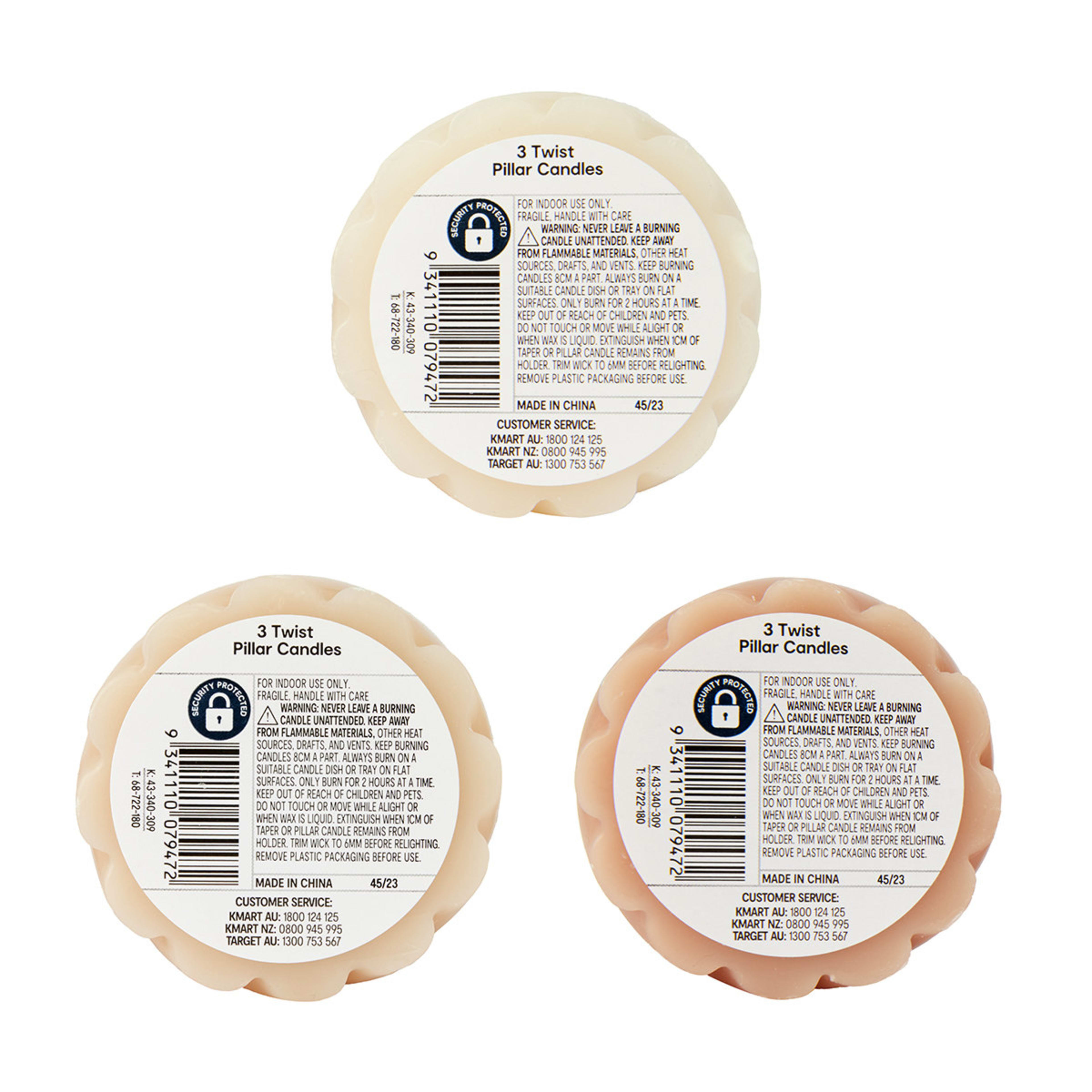 3 Pack Twist Tonal Pillar Candles Kmart