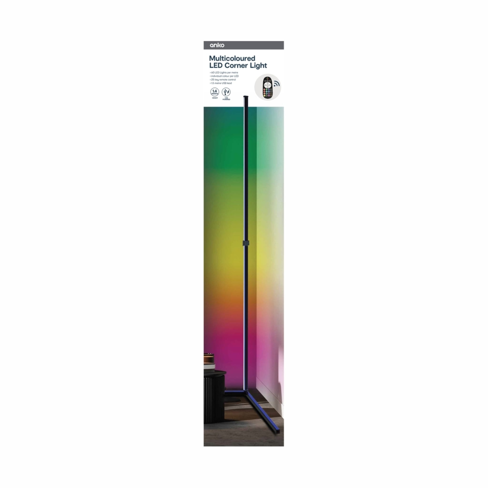 USB Powered RGB Pixel Corner LED Light with Remote Control Kmart