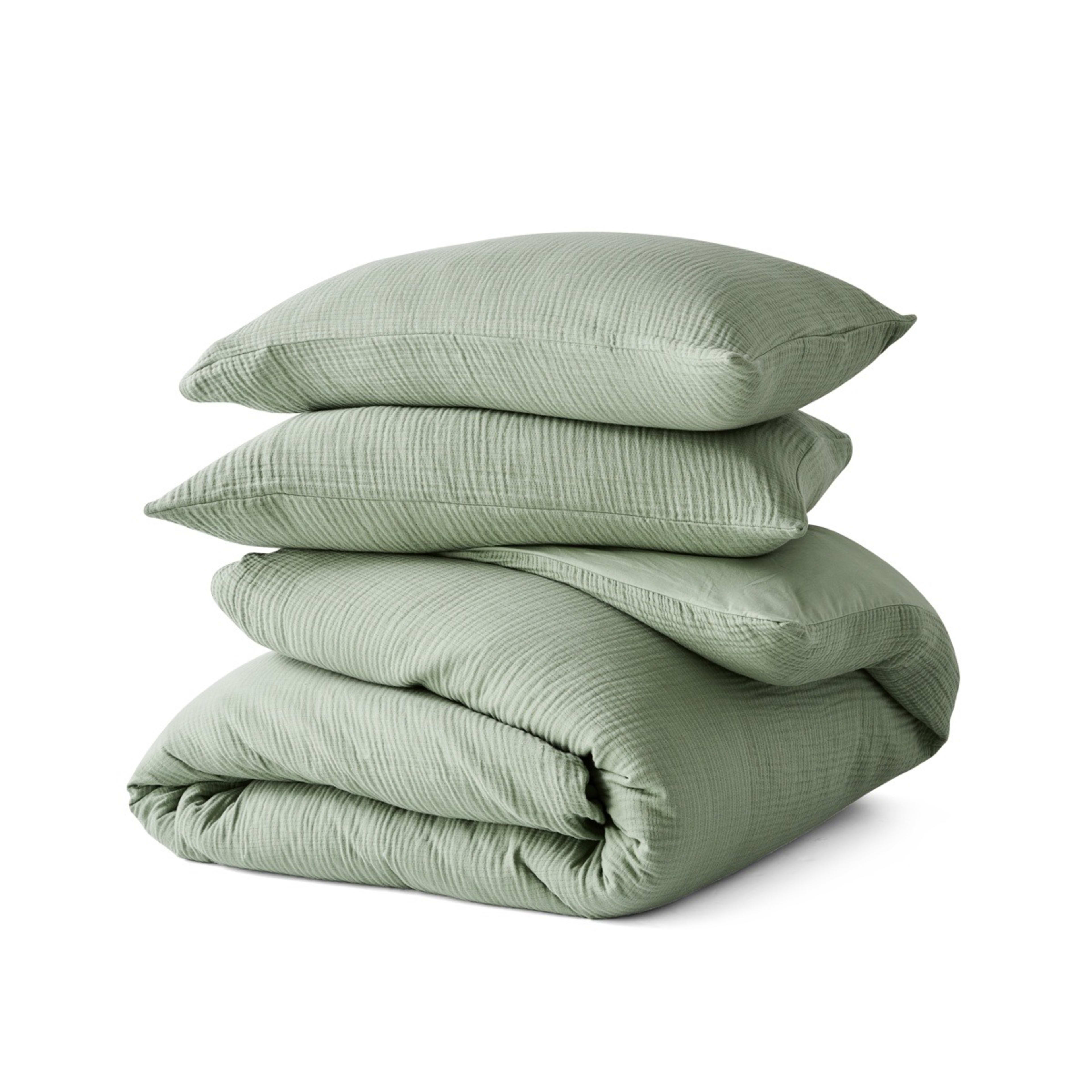 5 Muslin Cotton Quilt Cover Set - Double Bed, Seagrass, 5 of 6