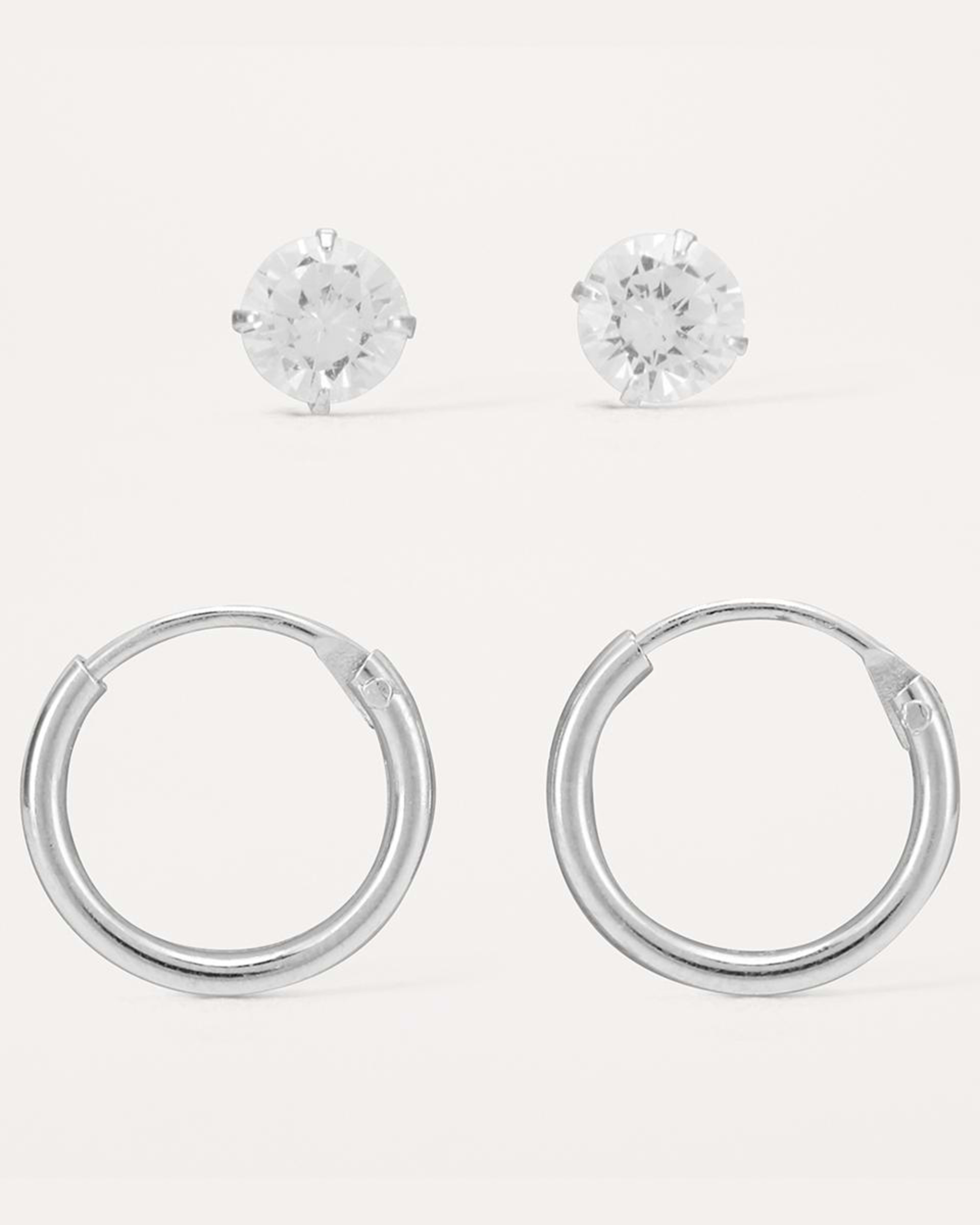 3 2 Pack Sterling Silver Stud and Hoop Earrings Silver, 3 of 5