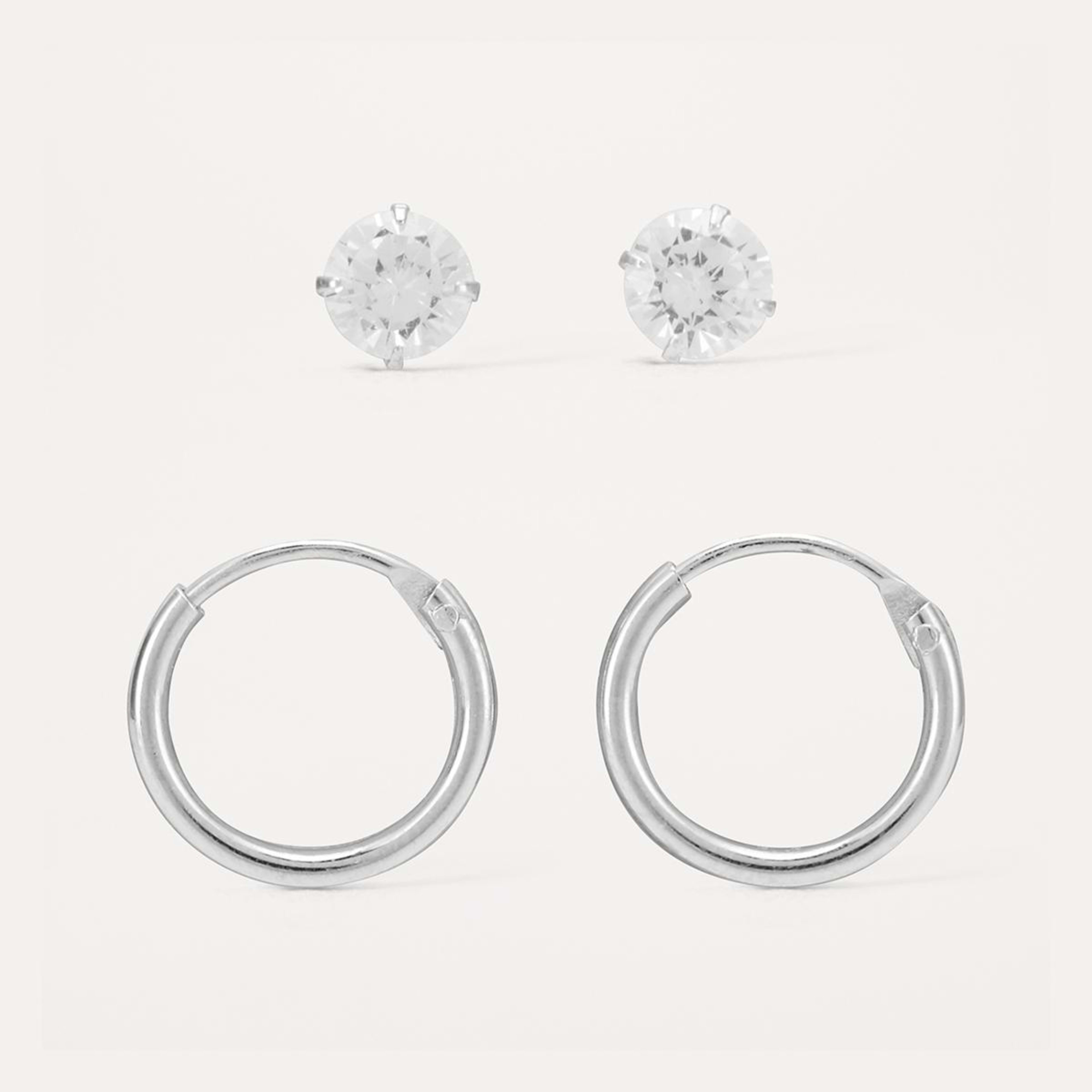 3 2 Pack Sterling Silver Stud and Hoop Earrings Silver, 3 of 5