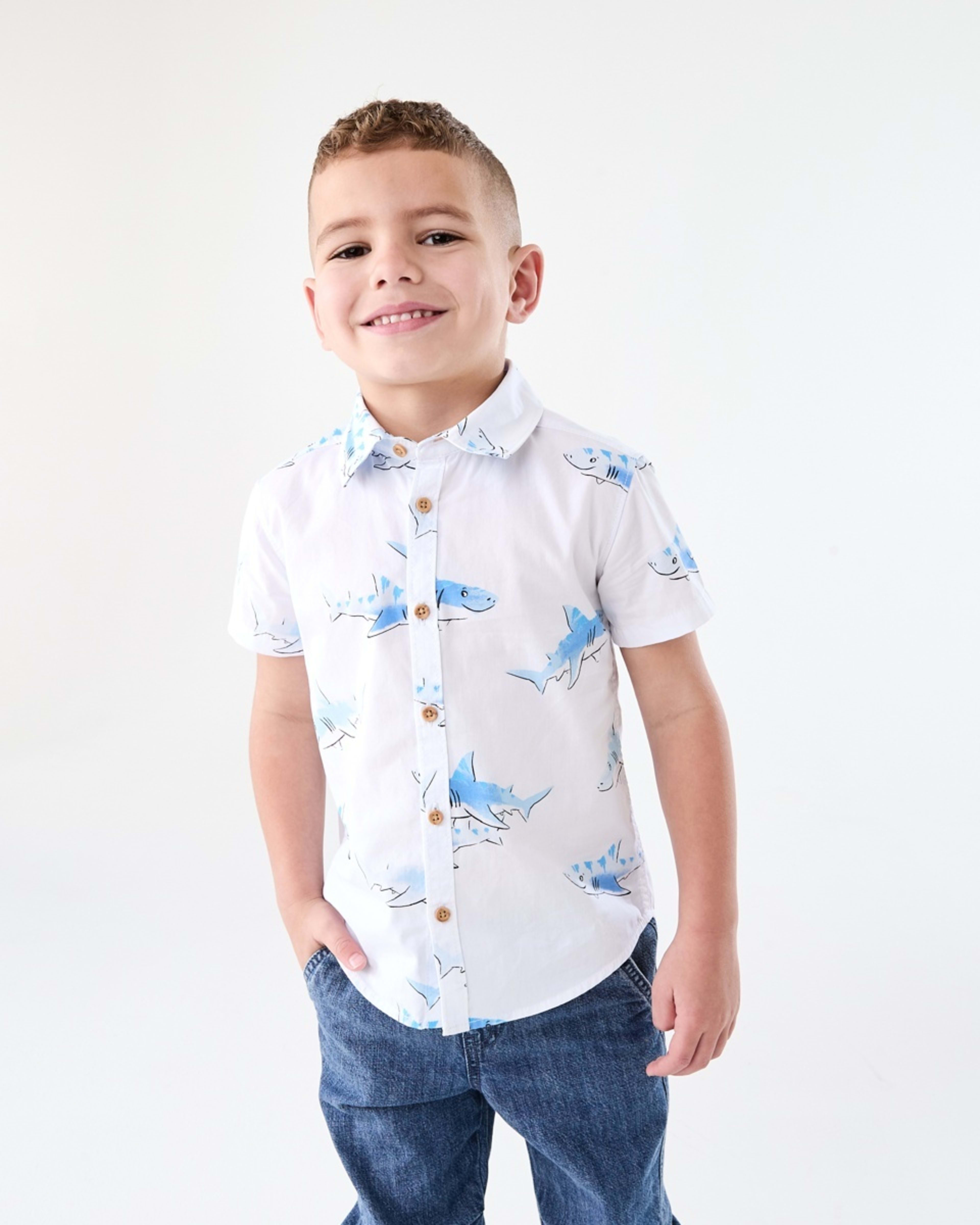 1 Short Sleeve Print Shirt CUTE SHARKS SNOW WHITE, 1 of 6