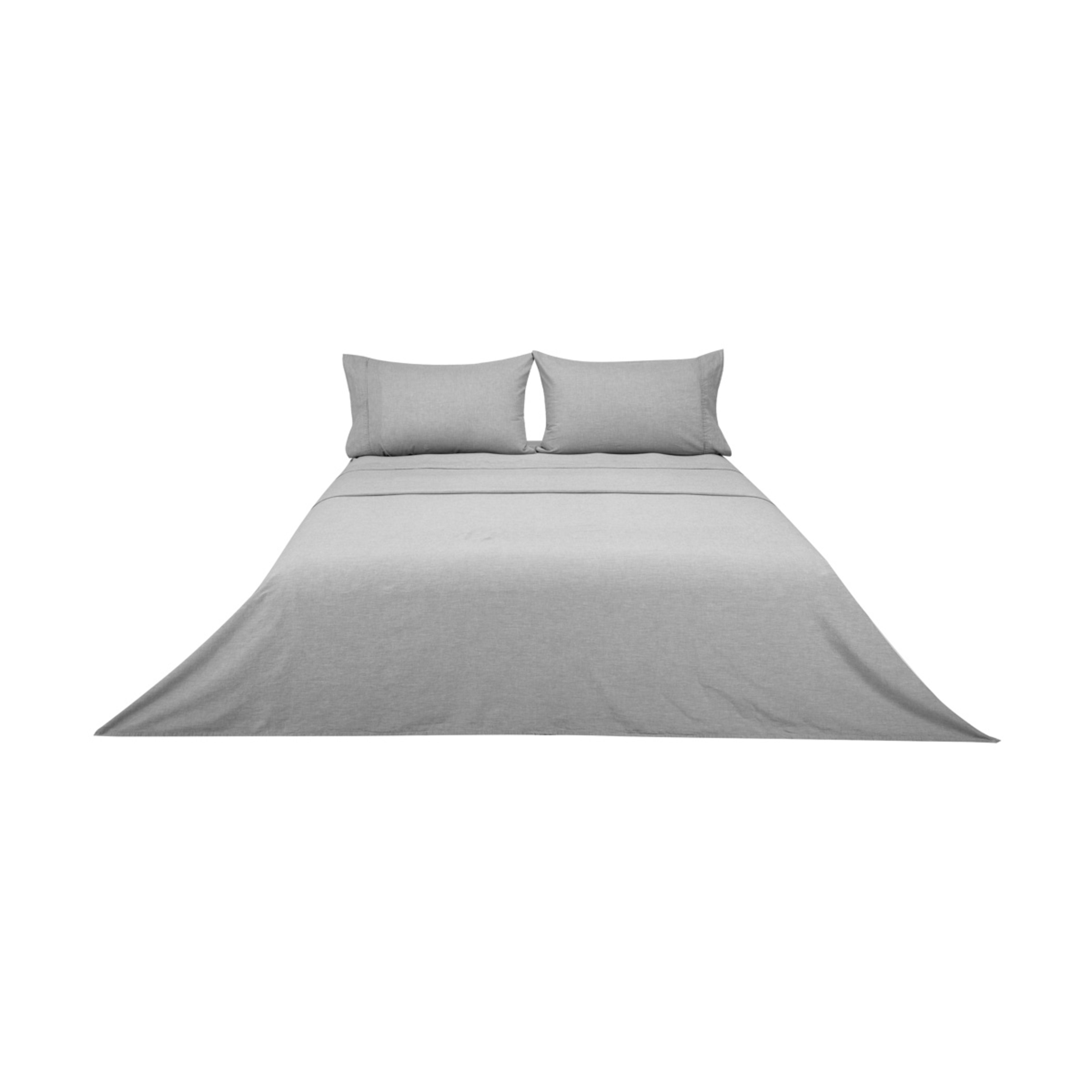 6 Stonewashed Chambray Cotton Sheet Set - Double Bed, Grey, 6 of 7