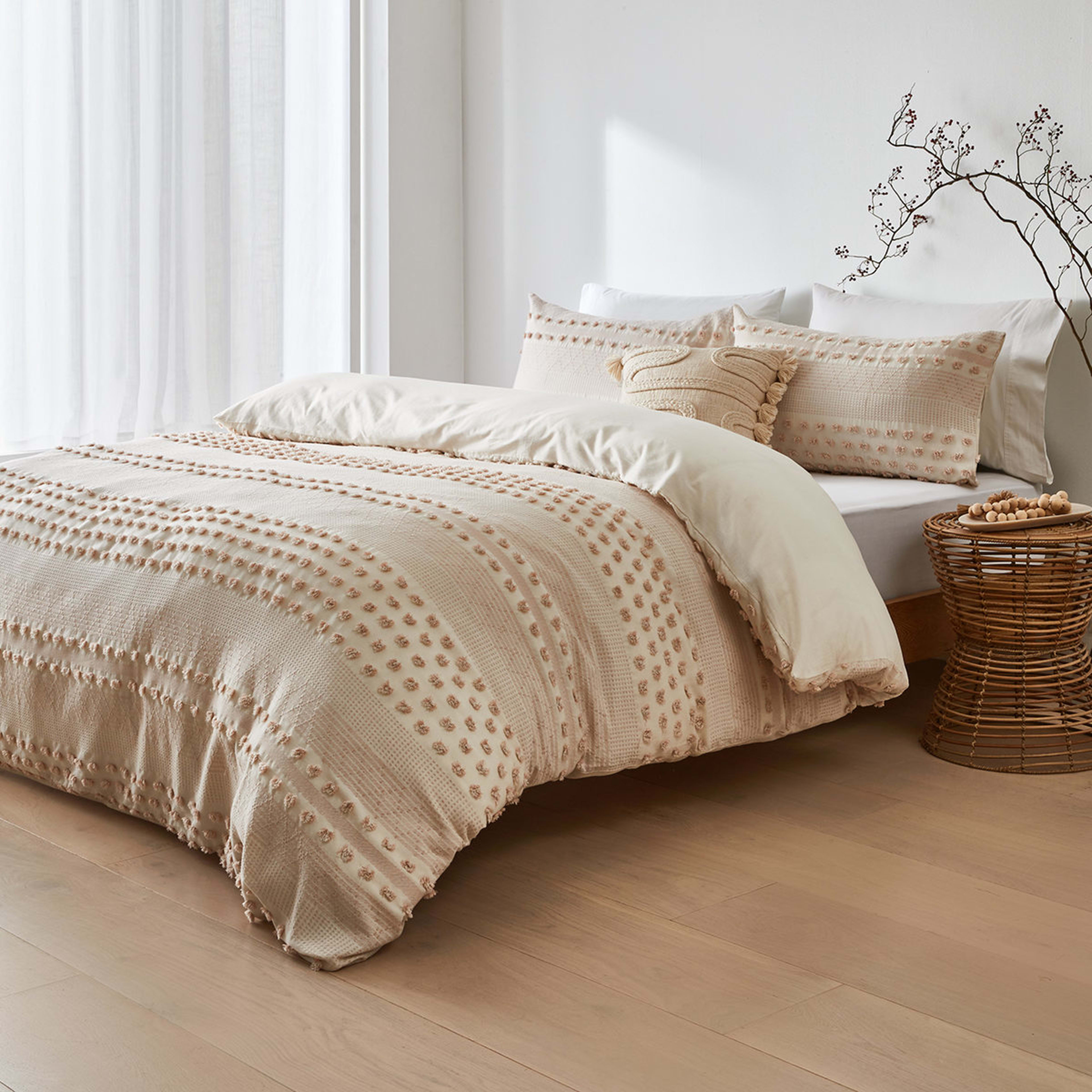 Piper Cotton Quilt Cover Set Queen Bed, Beige and Pink Kmart