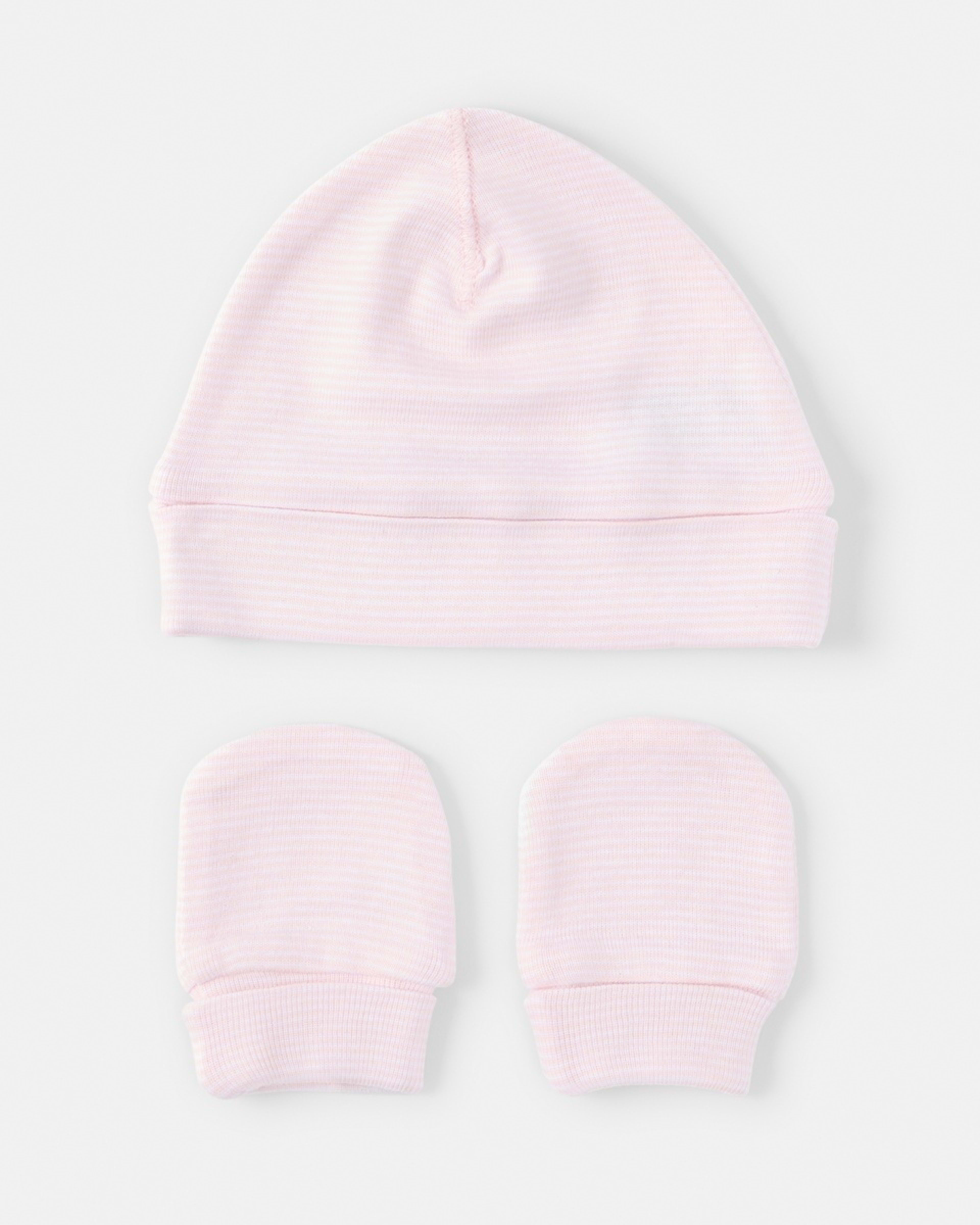 3 2 Pack Newborn Hat and Mittens Set Pink Stripe And Spot, 3 of 8