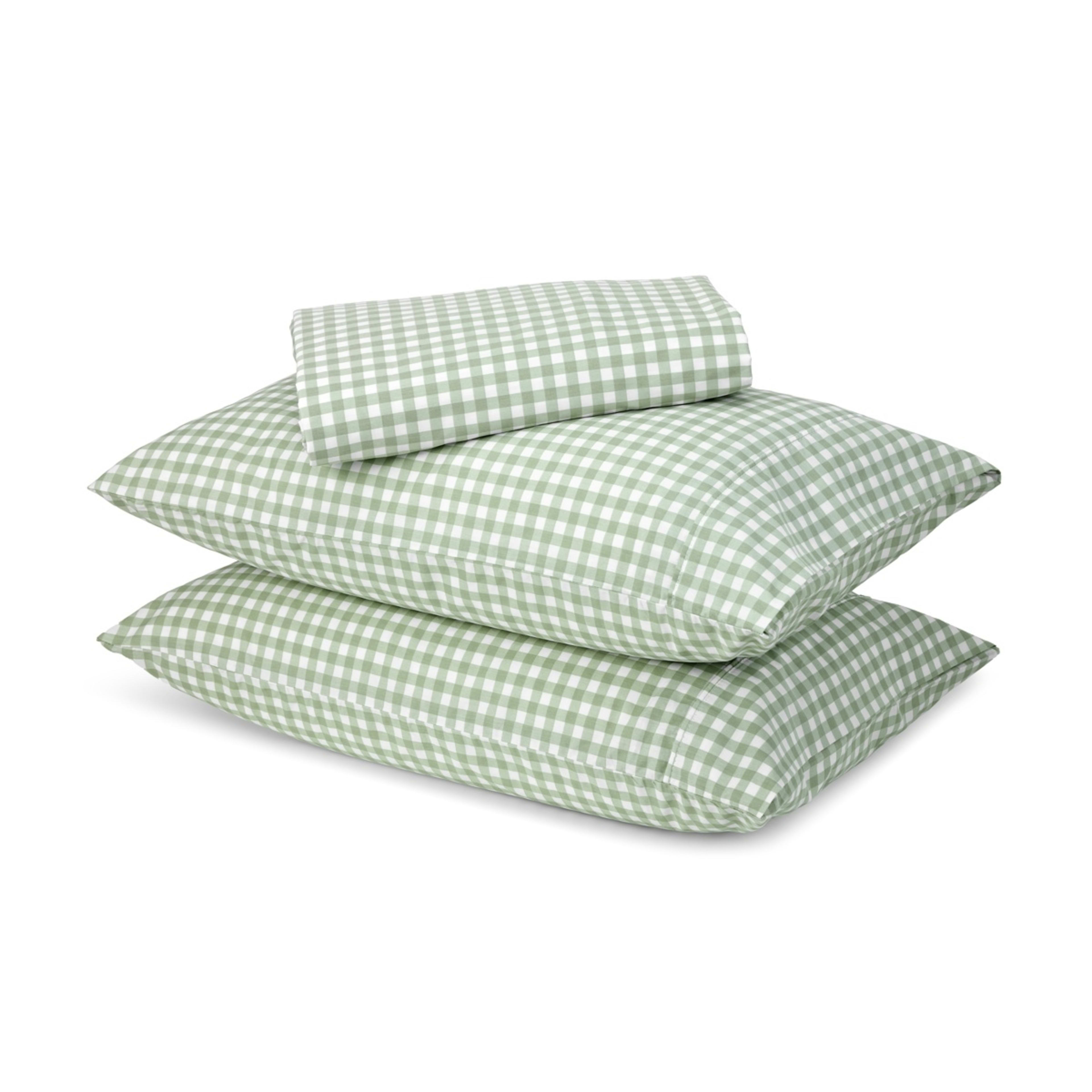 1 250 Thread Count Gingham Cotton Sheet Set - Queen Bed, Sage, 1 of 7