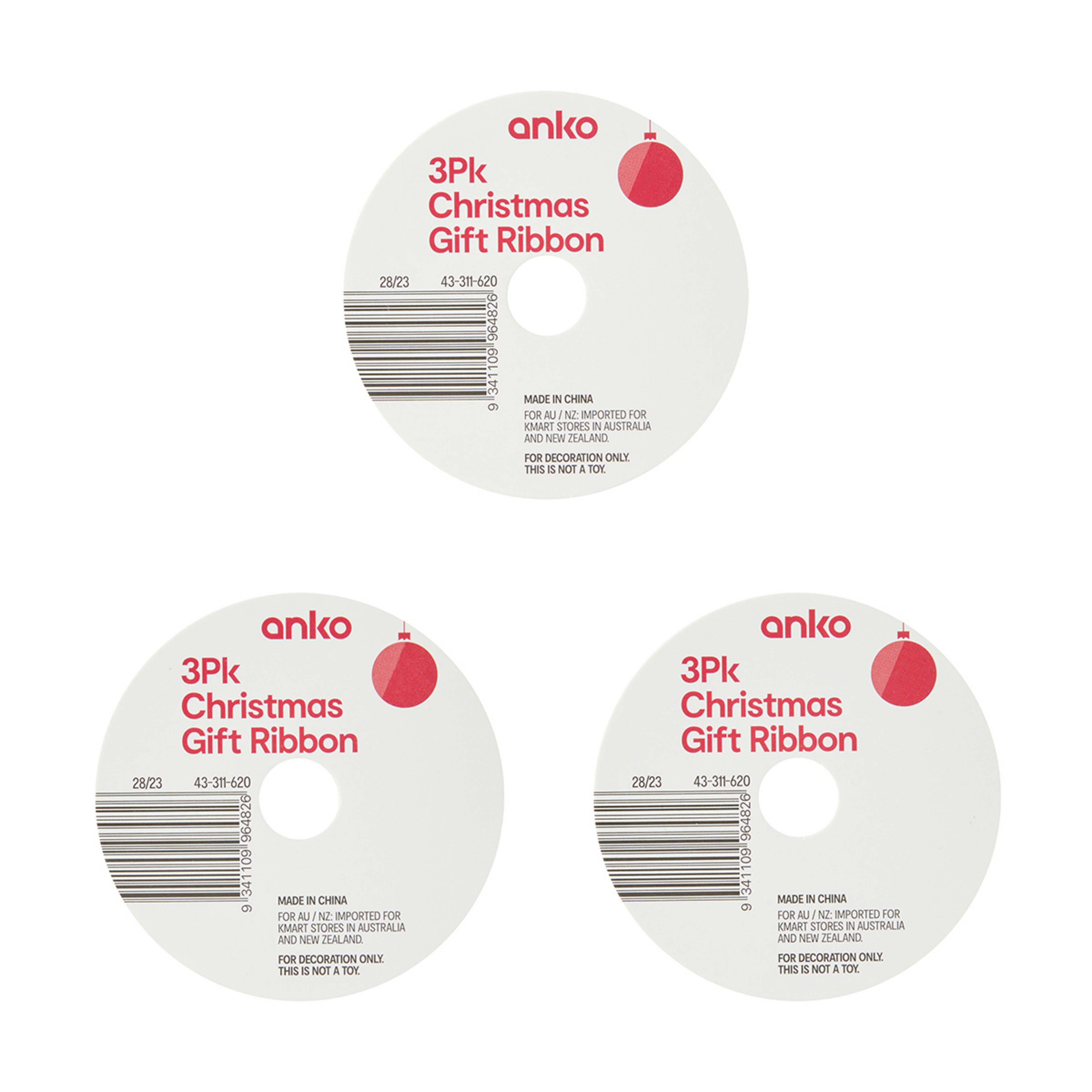 3 Pack Christmas Gift Ribbons Assorted Kmart