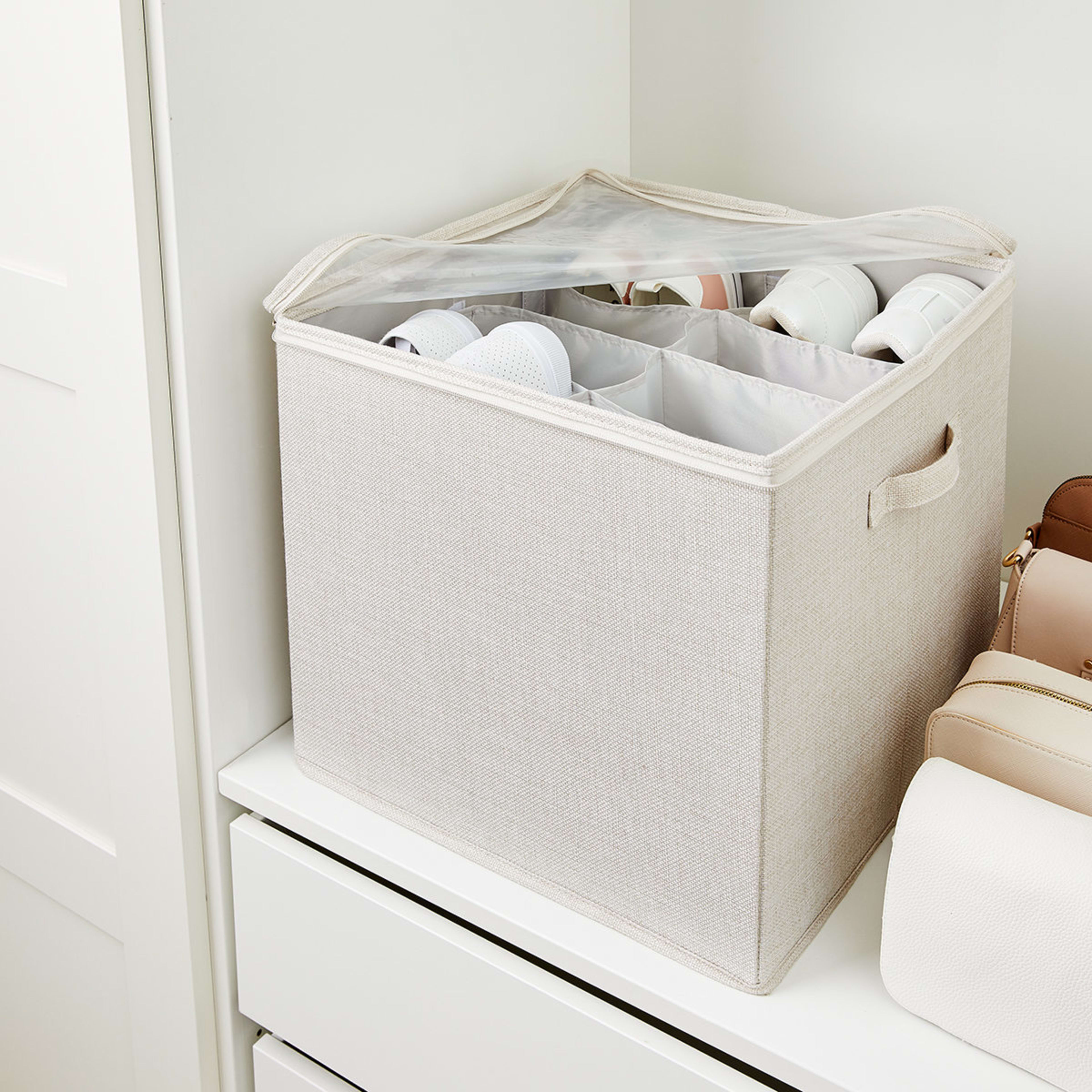 2 Linen Look Storage Box with Dividers - Beige, 2 of 10