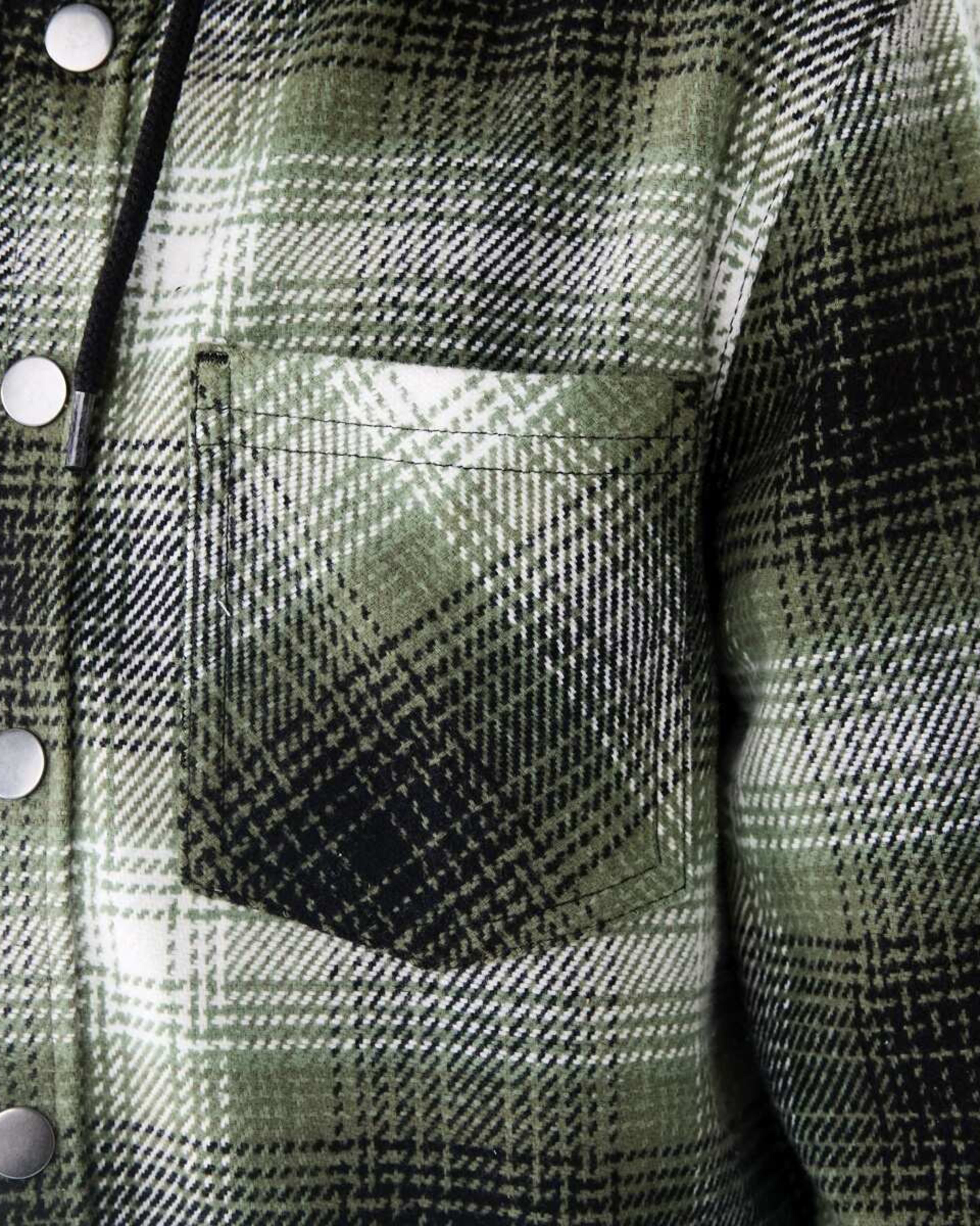 6 Long Sleeve Hooded Flannel Shirt Grn Check, 6 of 8
