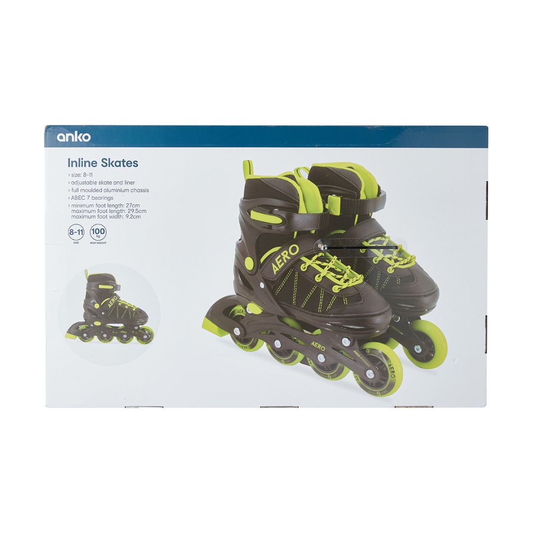 Inline Skates Black and Green, Size 8 to 11 Kmart