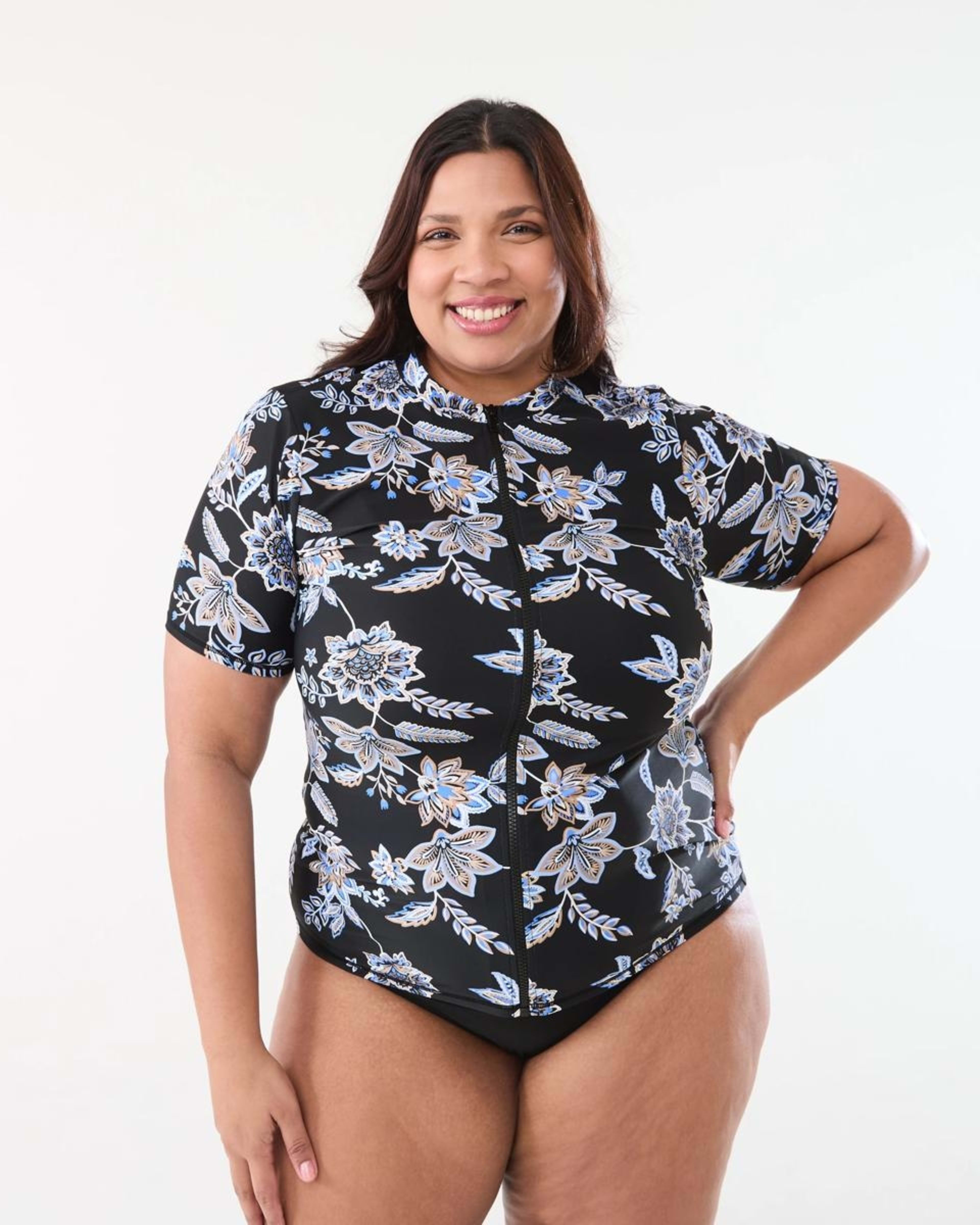 1 Curve Short Sleeve Rash Vest CHINTZ BLACK
